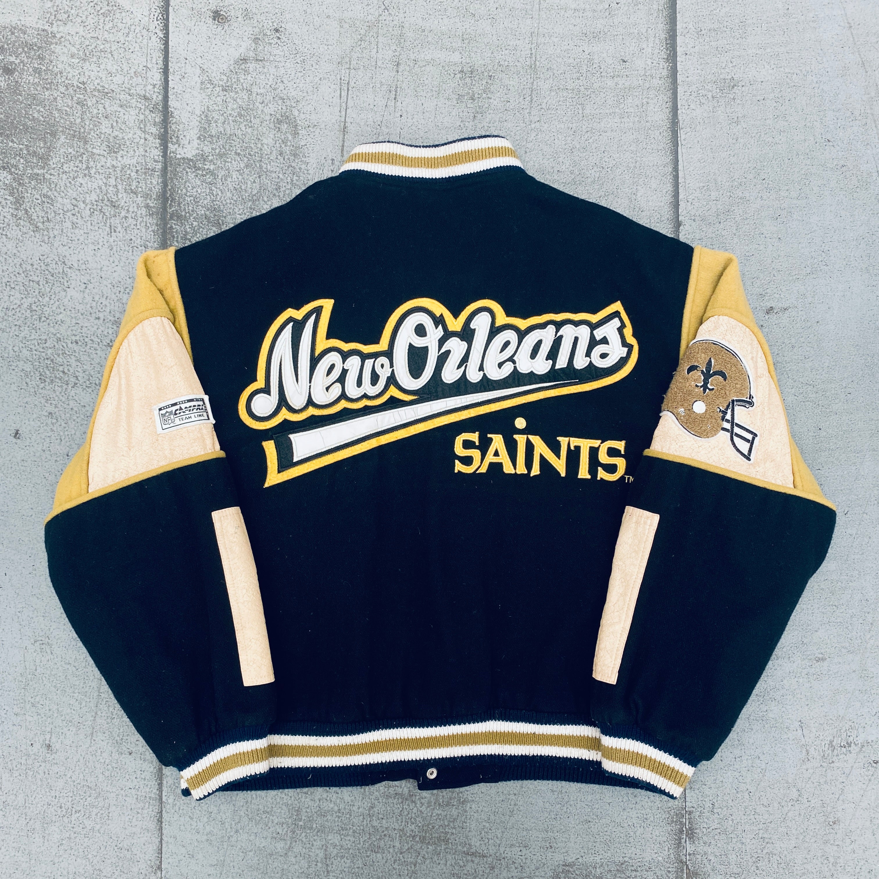 New Orleans Saints 1990s Vintage Wool Bomber Jacket - XL Size | Retro NFL Football Jacket for Men | Perfect for Game Day, Tailgating & Saints Fan Collection