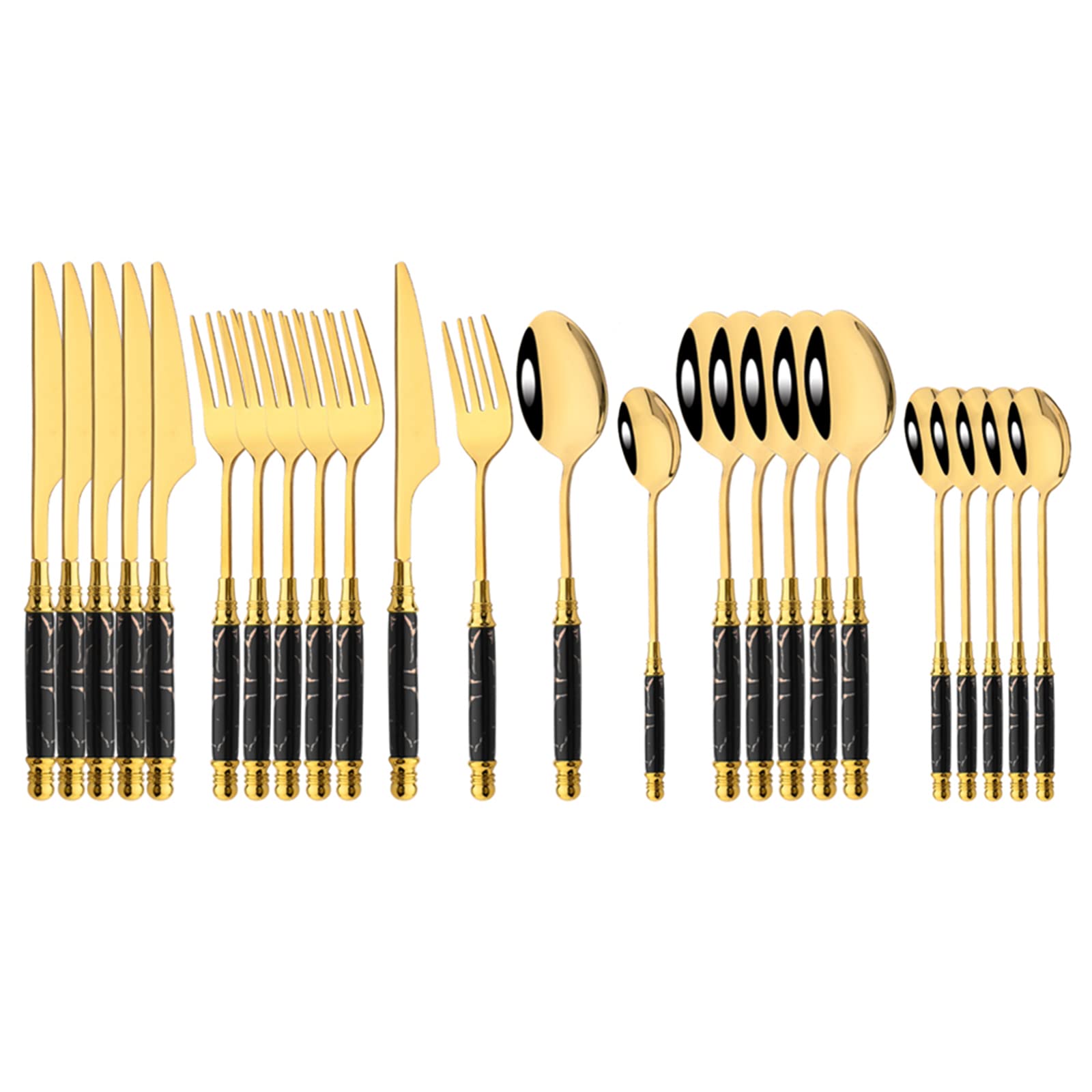 Premium 24-Piece Stainless Steel Flatware Set with Marble Texture & Mirror Polish - Elegant Cutlery Set for Kitchen, Dining, and Gifts (Black) | Perfect for Home Entertaining, Weddings, and Dinner Parties