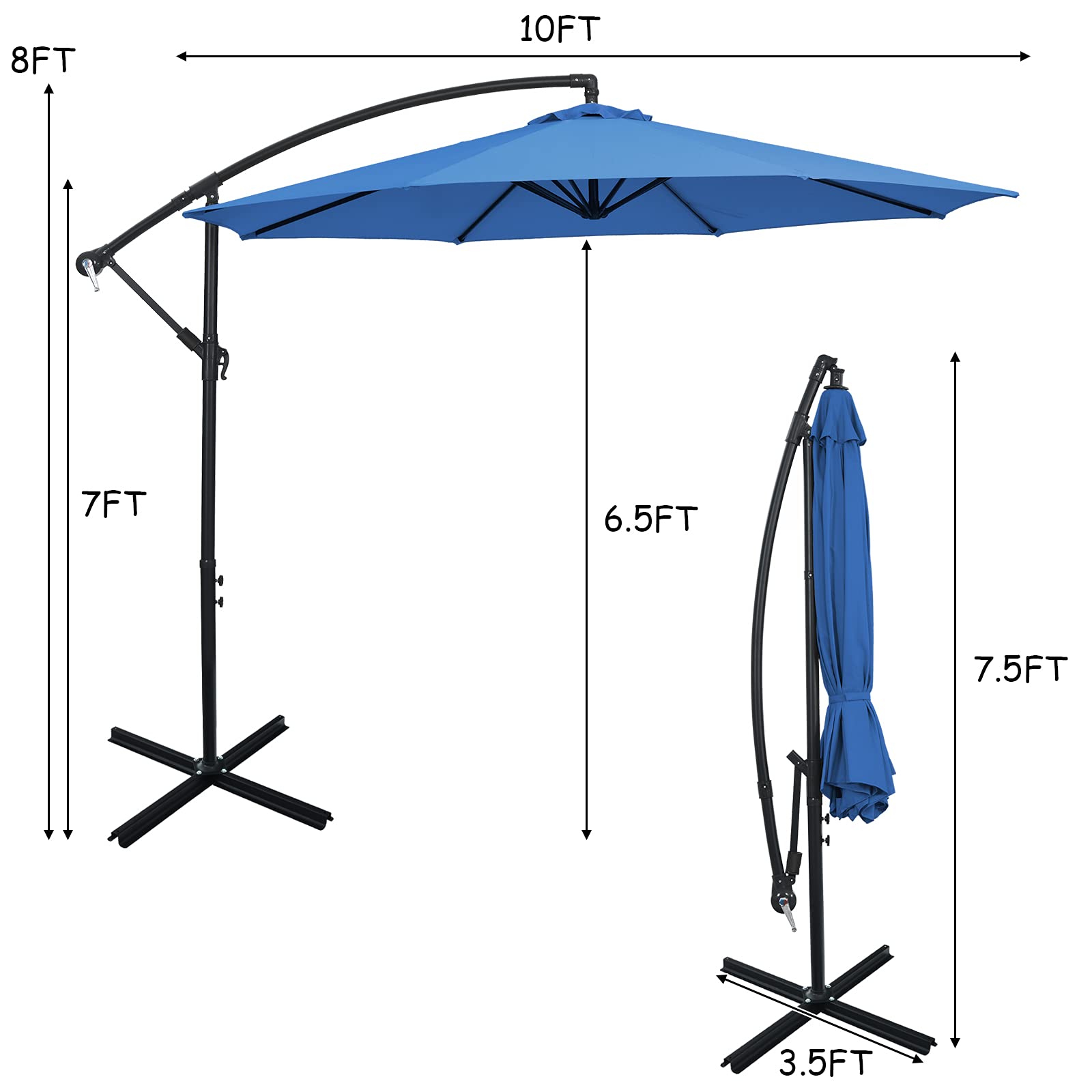 Giantex 10FT Patio Offset Umbrella - 8 Ribs Cantilever Outdoor Umbrella with Crank Handle, Cross Base & Tilt Adjustment - Large Hanging Market Umbrella for Poolside, Yard, Lawn, Garden, Backyard, Deck & Outdoor Dining Areas
