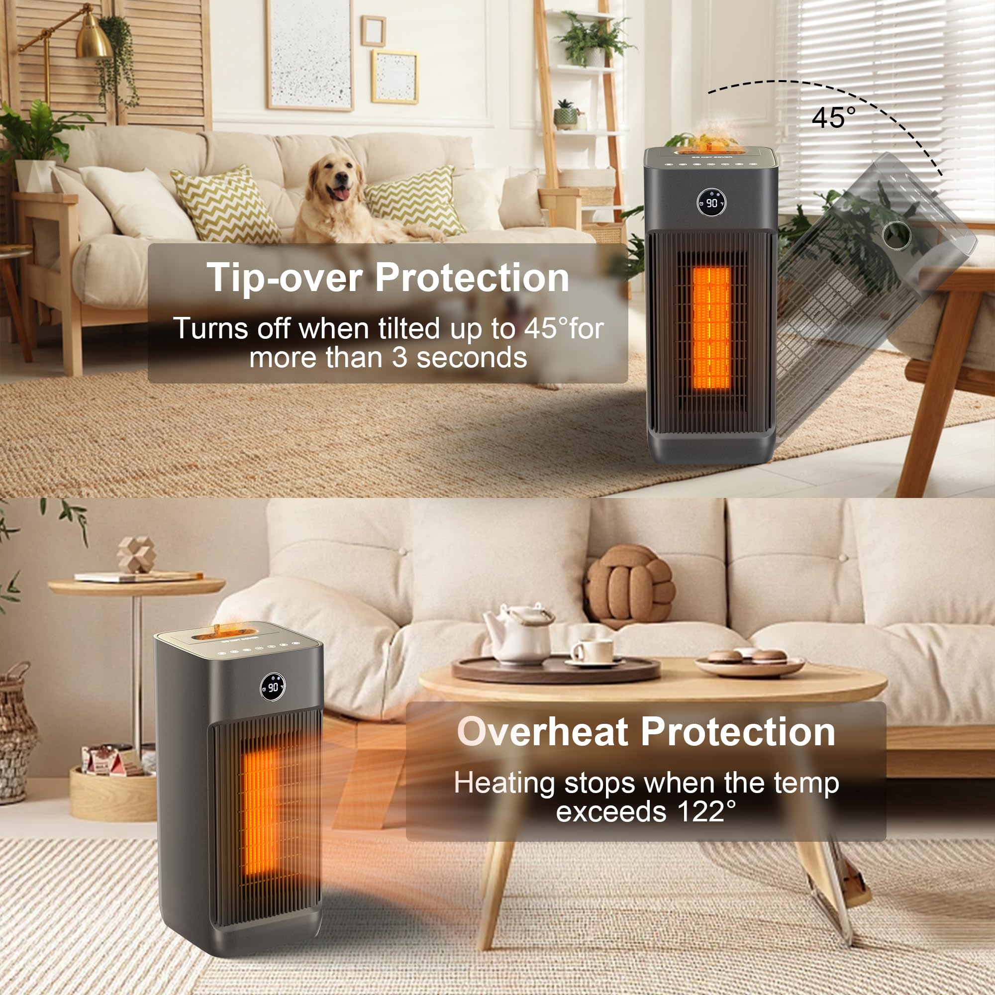 1500W Portable Ceramic Space Heater with Humidifier - Electric Indoor Heater for Large Rooms & Bedrooms, Thermostat Control, Remote, 12H Timer, Overheat & Tip-Over Protection, Wheels for Easy Mobility - Perfect for Winter Home Office & Living Room Warmth