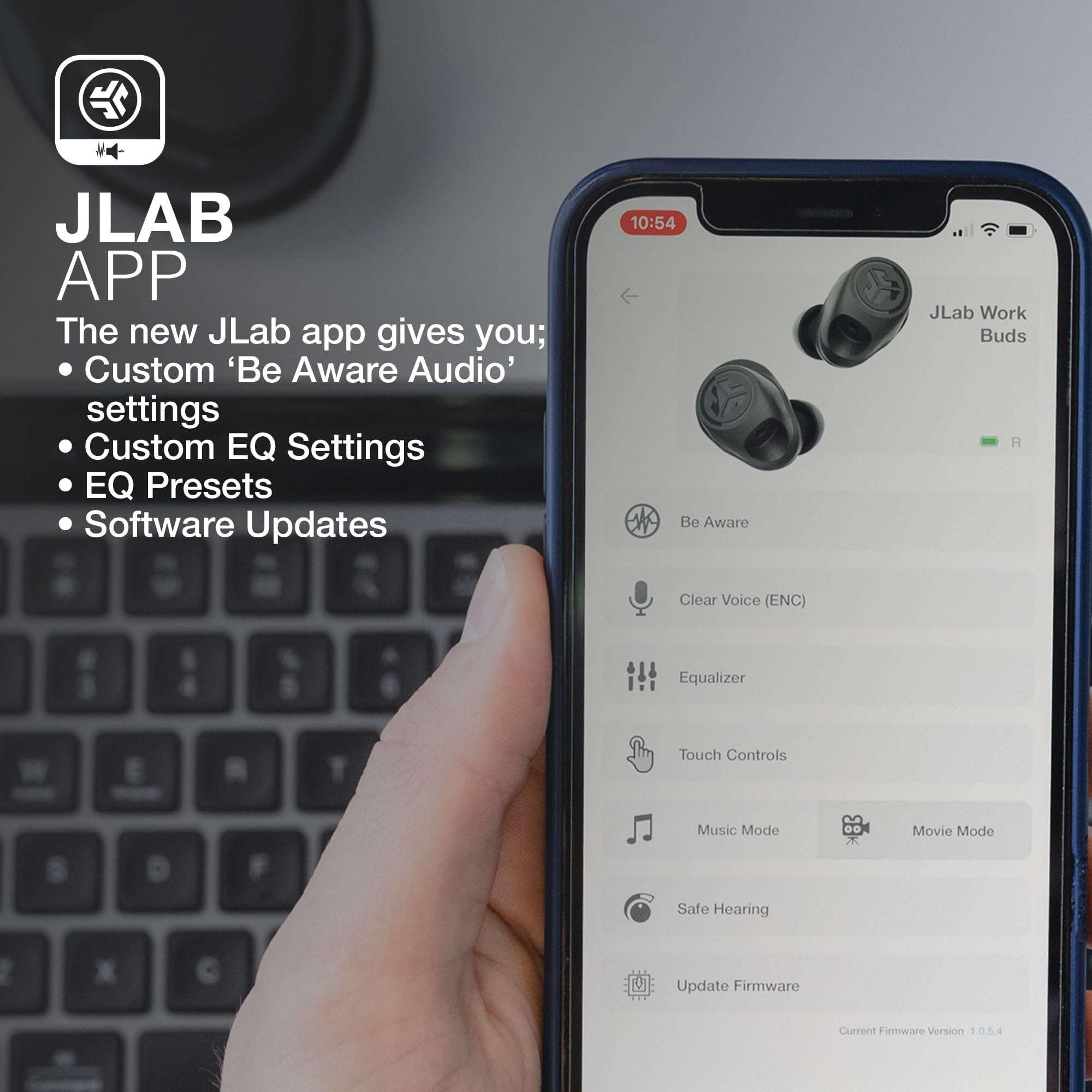 JLab Work Buds - True Wireless Earbuds with Detachable Noise-Canceling Boom Mic (Black) | 55+ Hours Playtime, Bluetooth Multipoint, USB-C Charging Dock | Perfect for Remote Work, Video Calls & Office Use