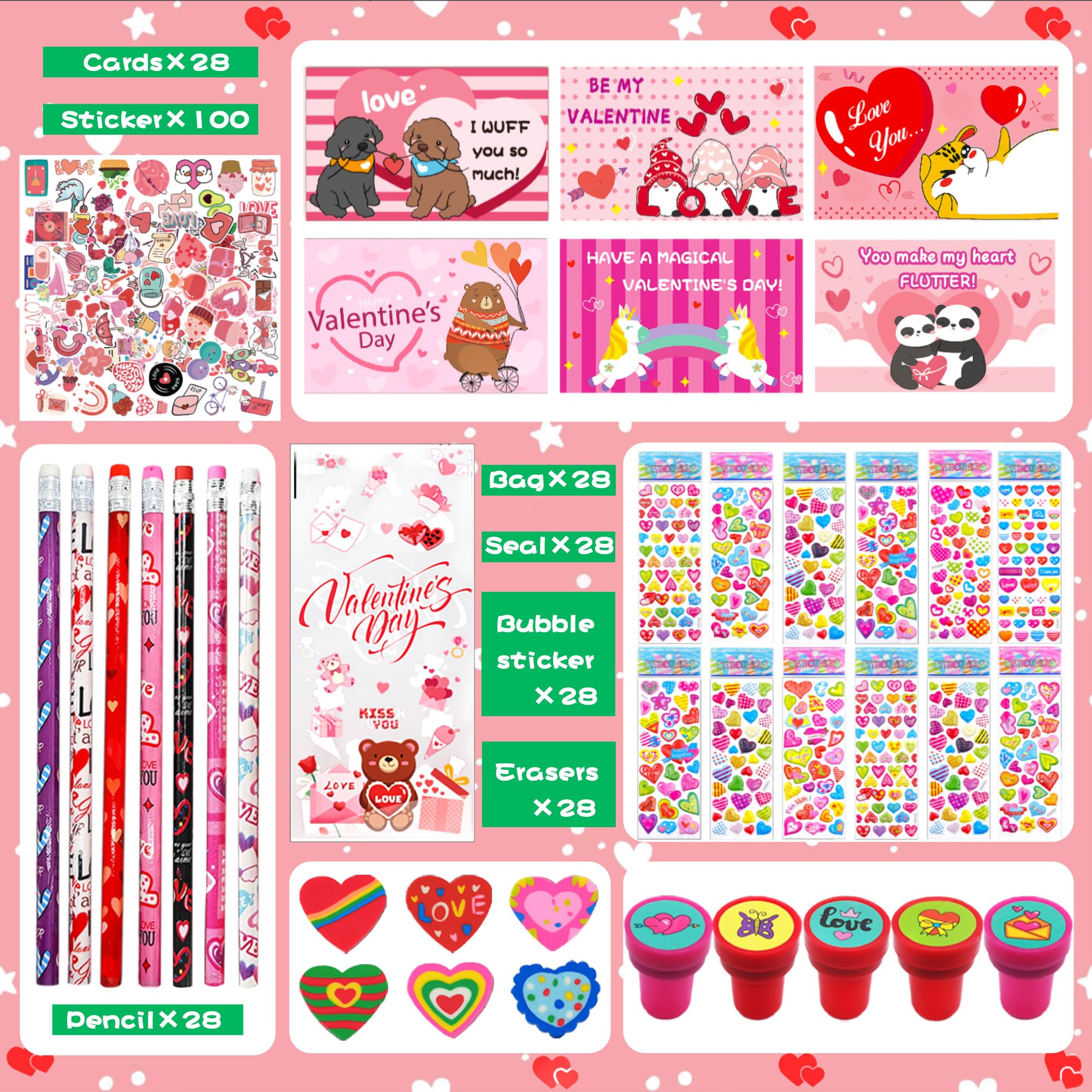 268 Pcs Valentine's Day Gifts for Kids - Classroom Exchange Cards, Goodie Bags, Party Favors & School Treats - Cute Valentines Stationery Set for Classroom Parties, School Events & Holiday Celebrations