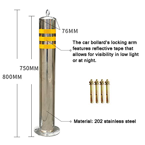 2 Pack Reflective Parking Barriers with Chain - 800x76mm Bollard Posts & Safety Cones for Garage, Private Driveway, Street Parking - Durable Traffic Control for Home & Business Security