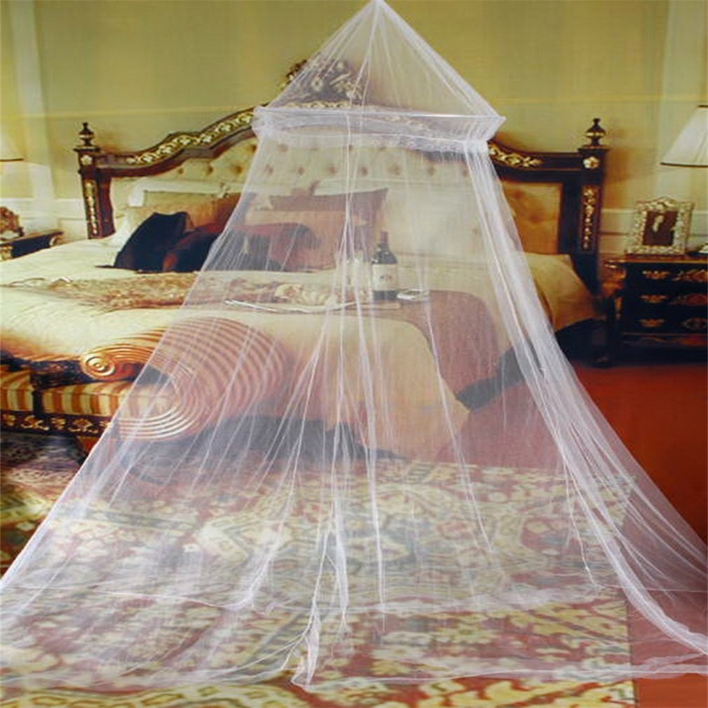 Elegant White Mosquito Net Round Lace Curtain Bed Canopy for Single to King Size Beds - Perfect for Home Bedroom Decor & Outdoor Camping Protection