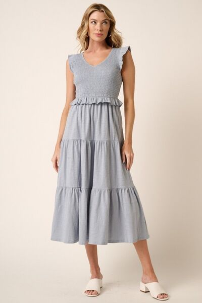 Mittoshop Women's Smocked Ruffled Tiered Midi Dress - Floral Summer Casual Sundress for Beach, Vacation & Date Night