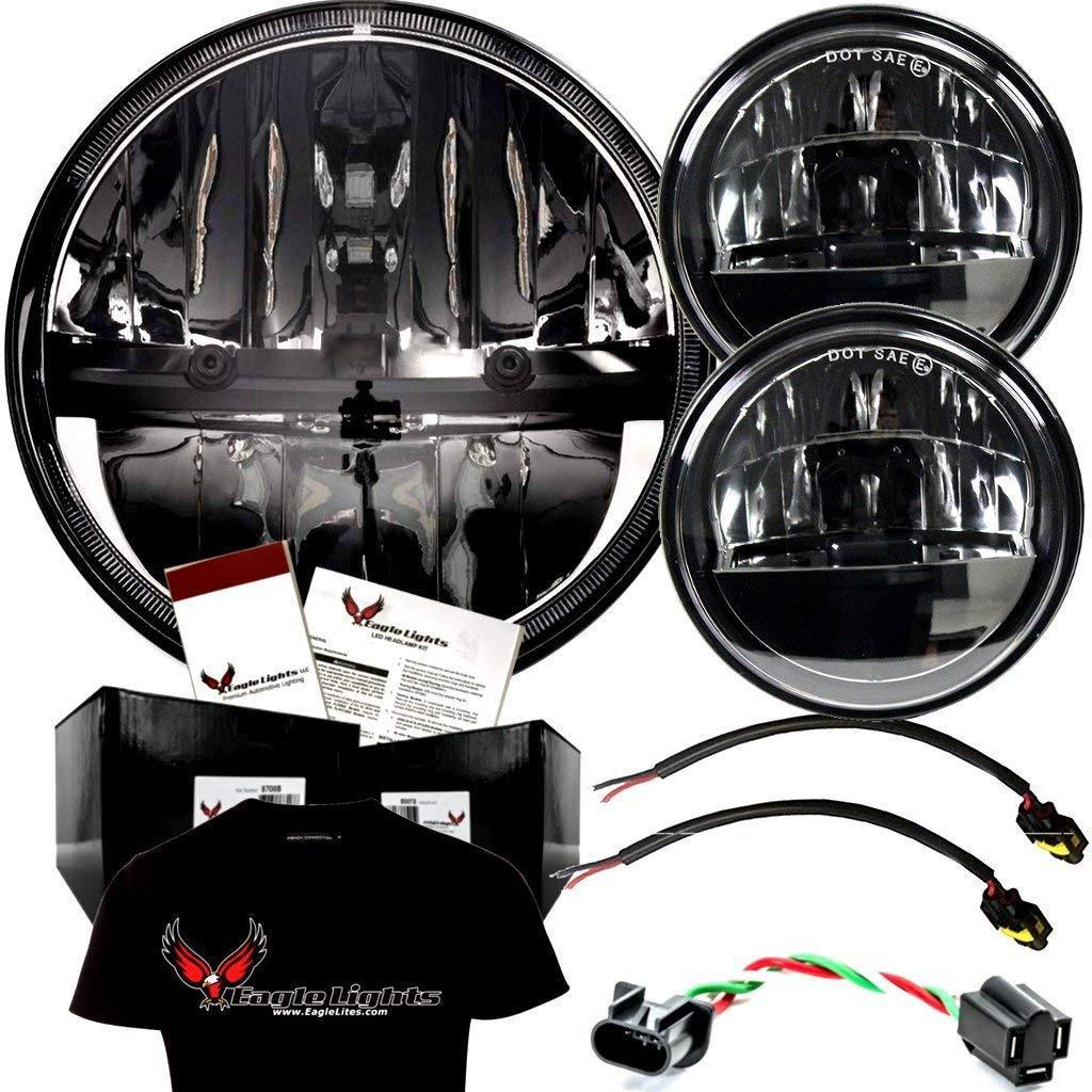 Eagle Lights Complex Reflector Series 7 Round LED Headlight with LED Passing Lights for Harley Davidson Motorcycles - High Visibility for Night Riding & Cruising