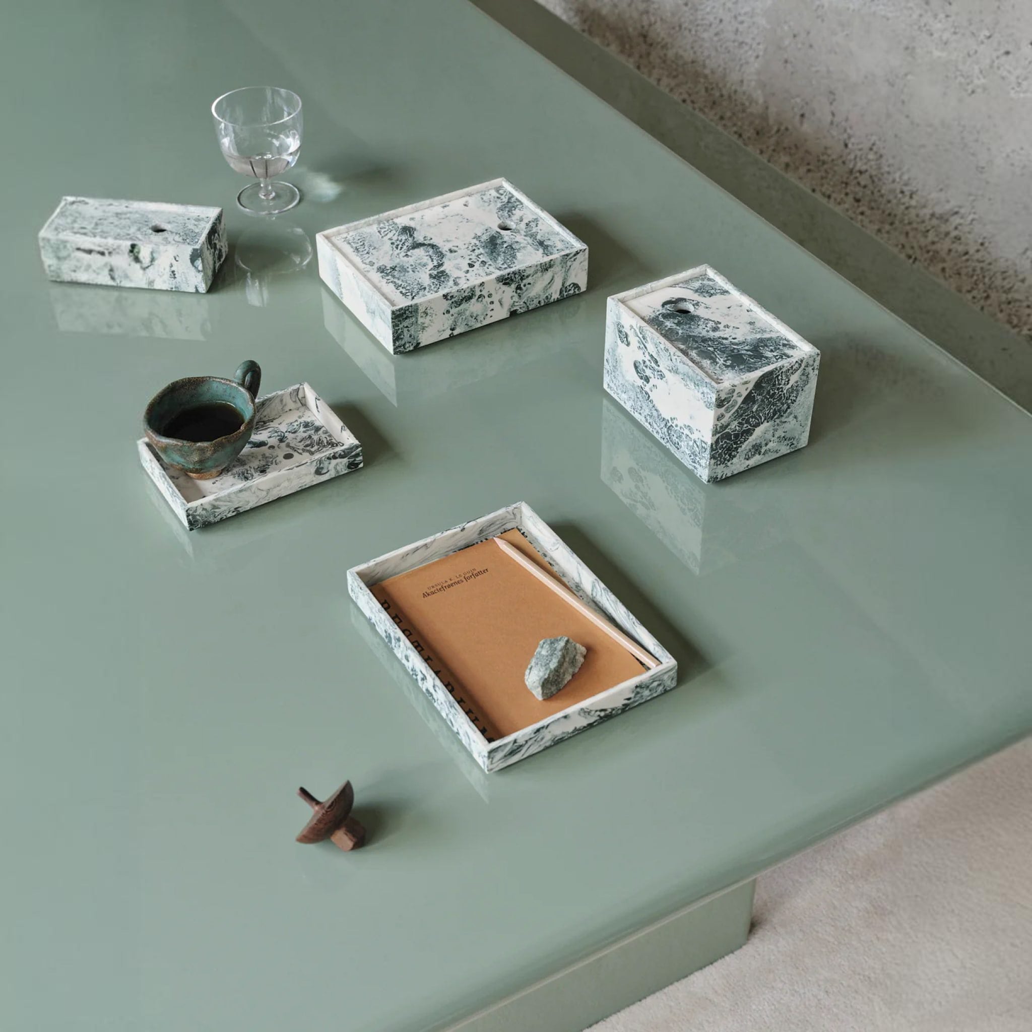 FERM LIVING Mist Tray - 15x20cm Emerald & Off White Serving Tray for Bathroom, Vanity, Coffee Table Decor & Jewelry Organization