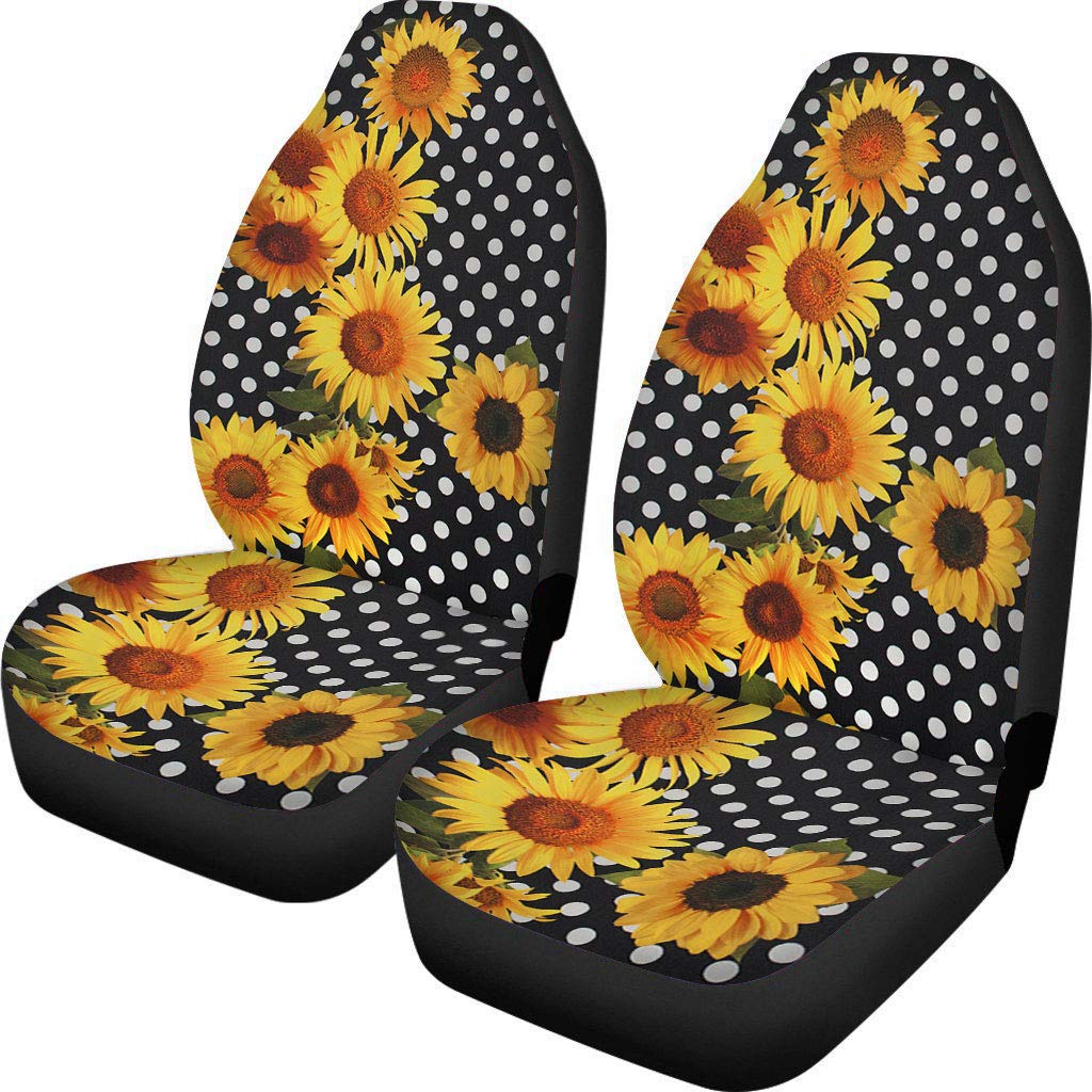 Polka Dot Sunflower Printed Car Seat Covers 2-Piece Set - Universal Fit for Most Cars, Sedans, SUVs, Vans & Trucks | Waterproof Seat Protectors for Comfort & Style | Perfect for Road Trips, Daily Commutes & Family Travel