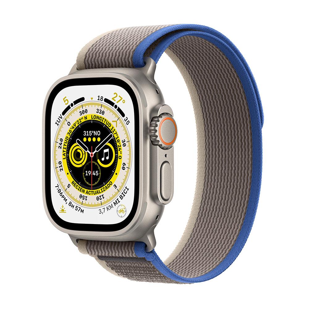 Apple Watch Ultra (GPS + Cellular) 49mm Titanium Case with Blue/Gray Trail Loop Band - S/M Size | Perfect for Outdoor Adventures, Fitness Tracking & Daily Wear