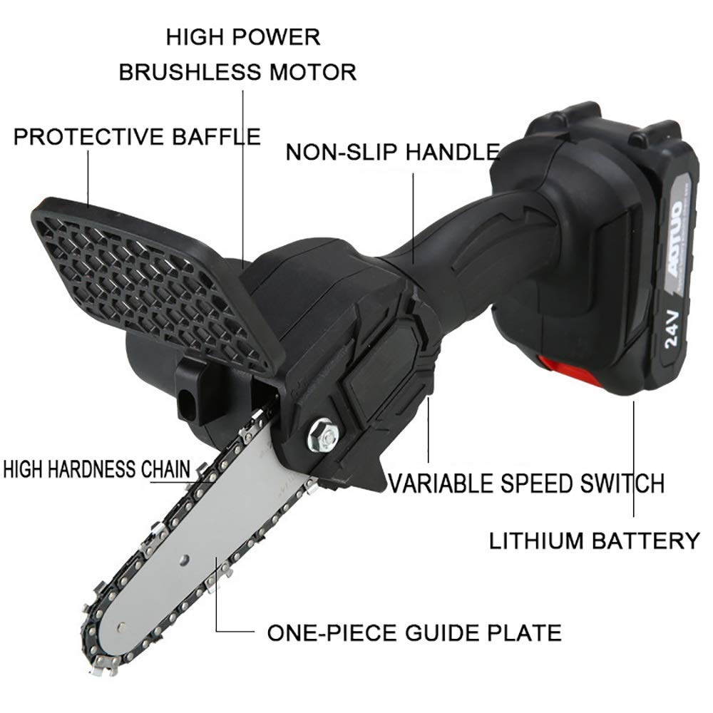4-Inch Cordless Mini Handheld Electric Chainsaw - Portable Battery-Powered Saw with Charger for Tree Branch Wood Cutting - Perfect for Yard Work, Gardening, and DIY Projects