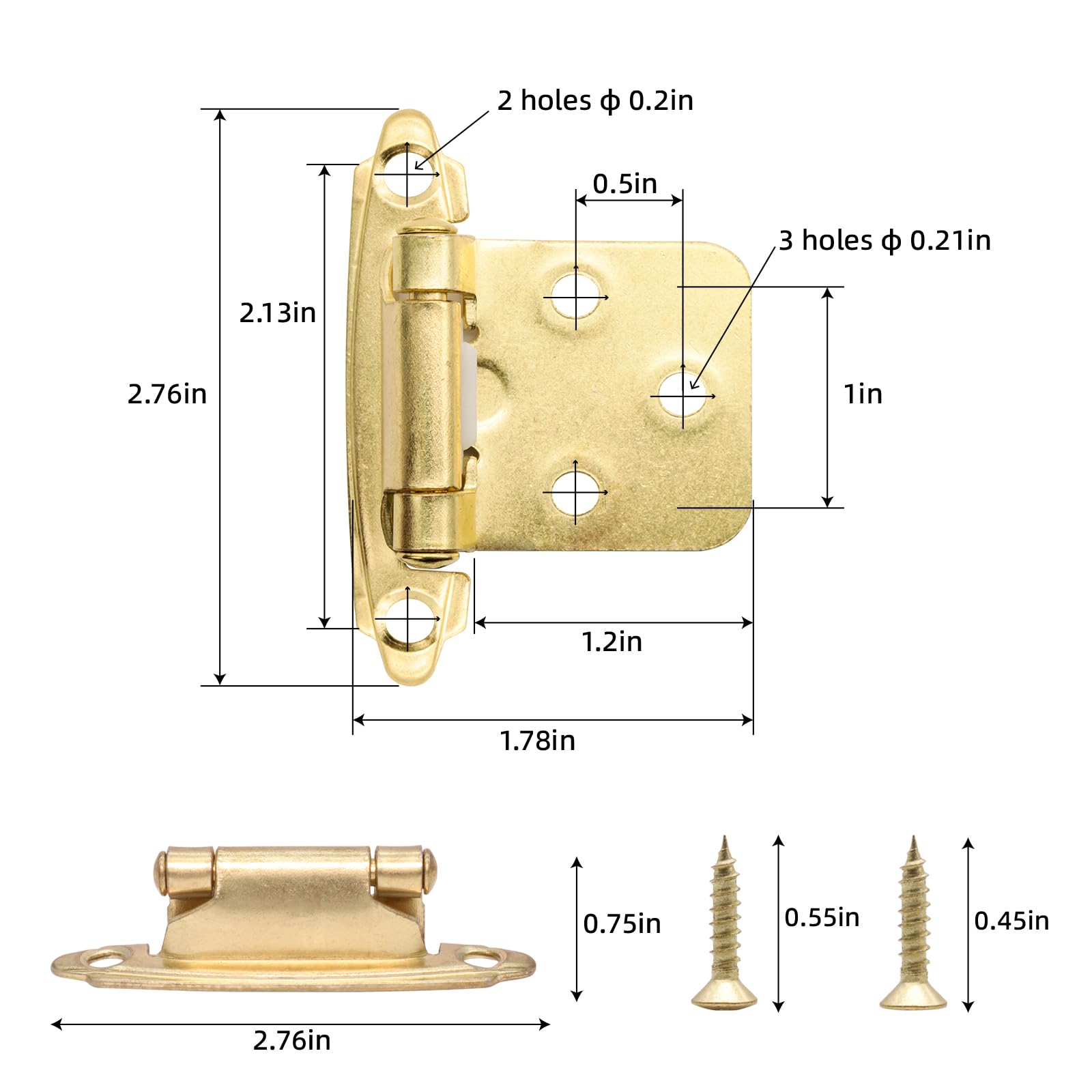 50 Pack (25 Pairs) Gold Cabinet Hinges - 1/2