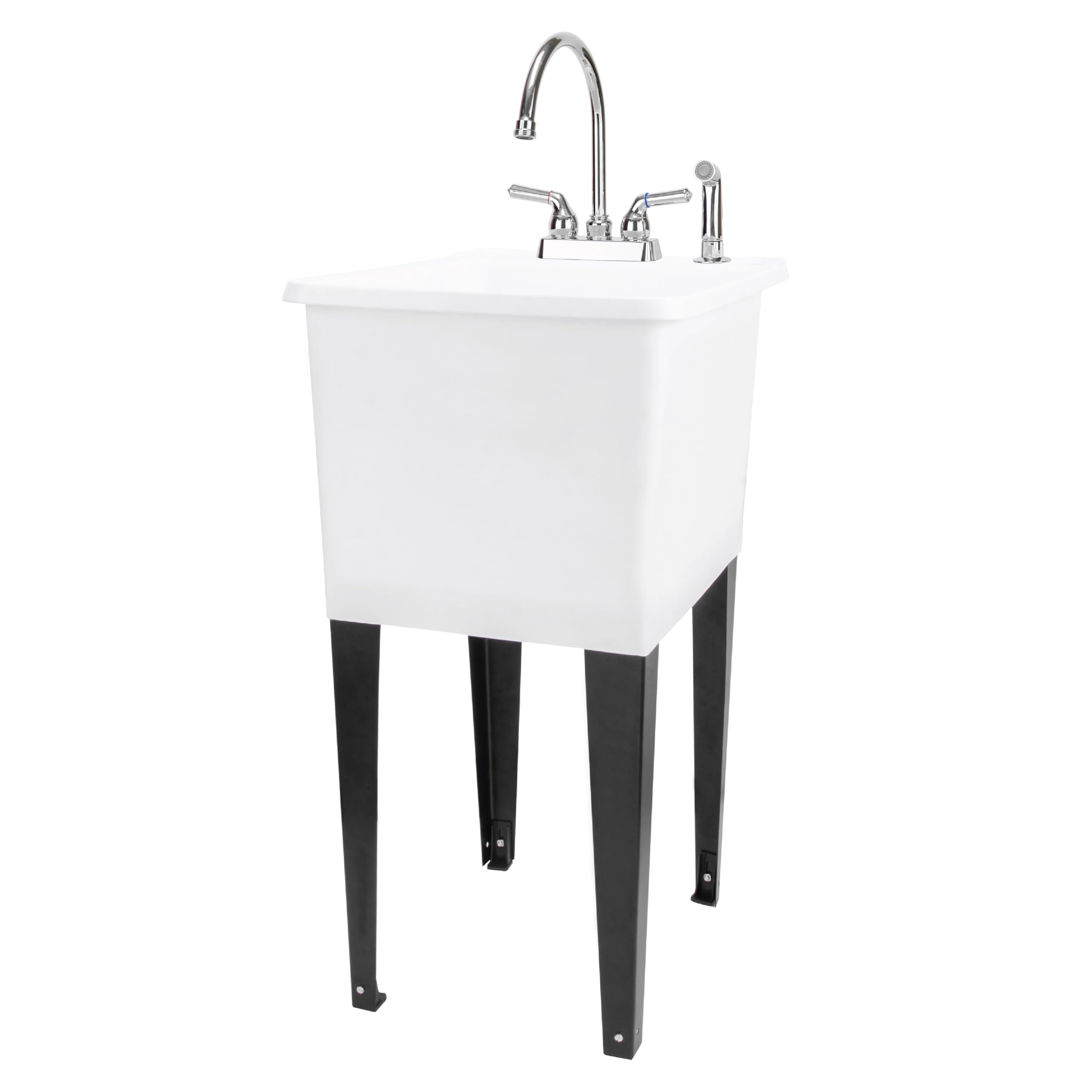 JS Jackson Supplies White Space Saver Utility Sink - Freestanding Laundry Tub with Chrome Gooseneck Faucet & Side Sprayer | Perfect for Small Laundry Rooms, Basements & Garages