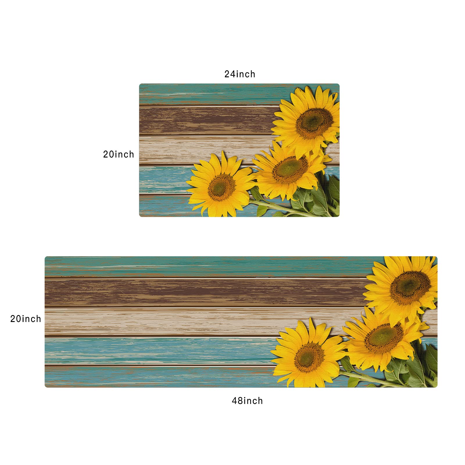 **Non-Slip Absorbent Kitchen Rugs & Mats – Soft Wooden Texture Sunflower Design (20x24 + 20x48) – Perfect for Kitchen, Living Room, Laundry, Sink & Office**    *(Use Scenarios: Ideal for high-traffic areas, spill-prone kitchens, cozy living rooms, laundry rooms, and home offices – adds comfort and style while preventing slips!)*