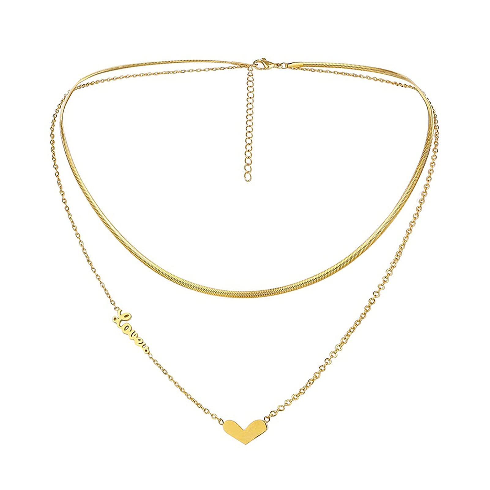 Double Layer Stainless Steel Heart Pendant Necklace for Women - Adjustable Love Letter Choker Jewelry Set, Dainty Layered Gold Plated Necklace Gift for Girls | Perfect for Valentine's Day, Anniversary & Romantic Occasions