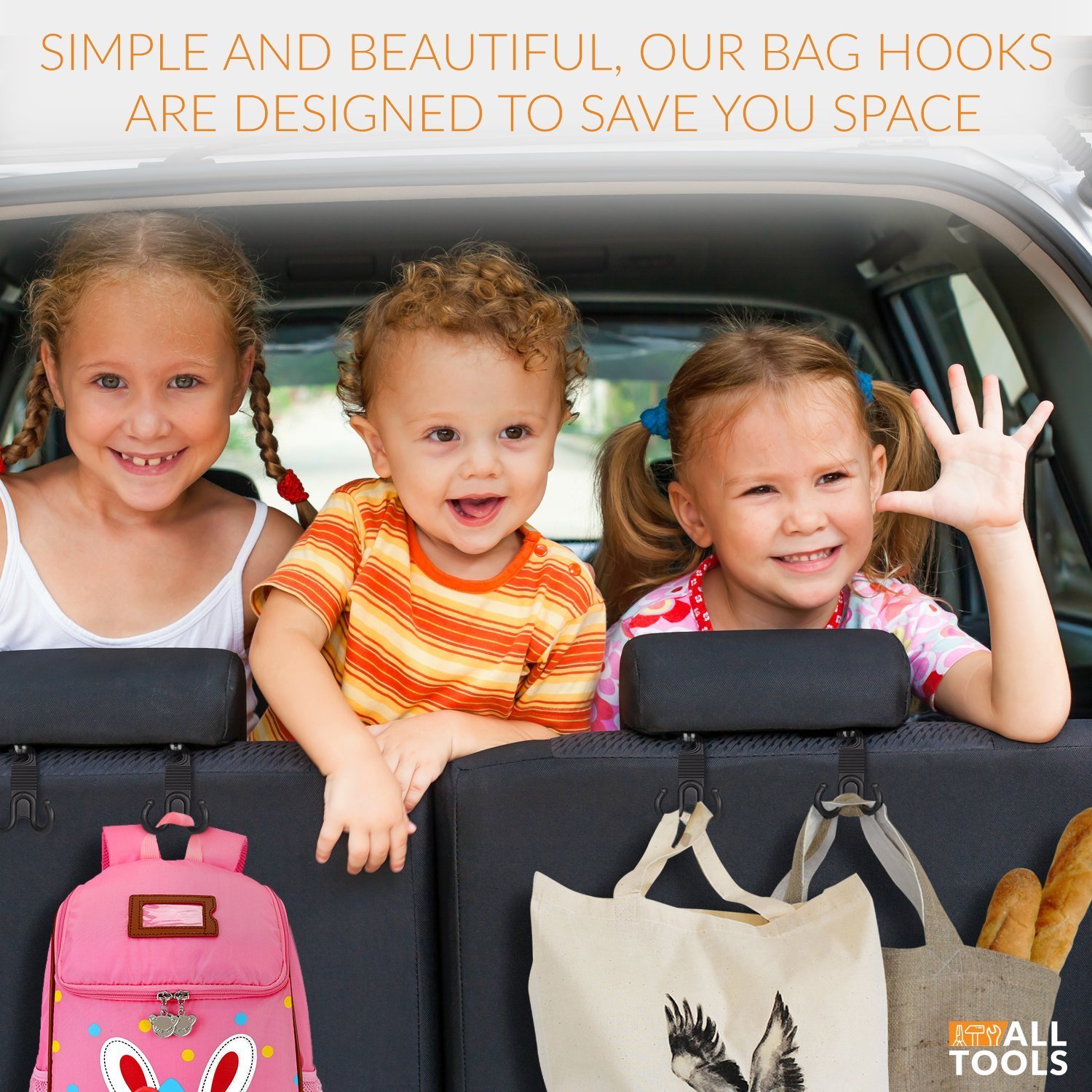 Universal Car SUV Seat Headrest Hooks - Heavy Duty Backseat Hanger Organizer for Purse, Grocery Bags, Handbags & Coats - Vehicle Storage Accessories for Men & Women - Perfect for Road Trips, Shopping & Daily Commute