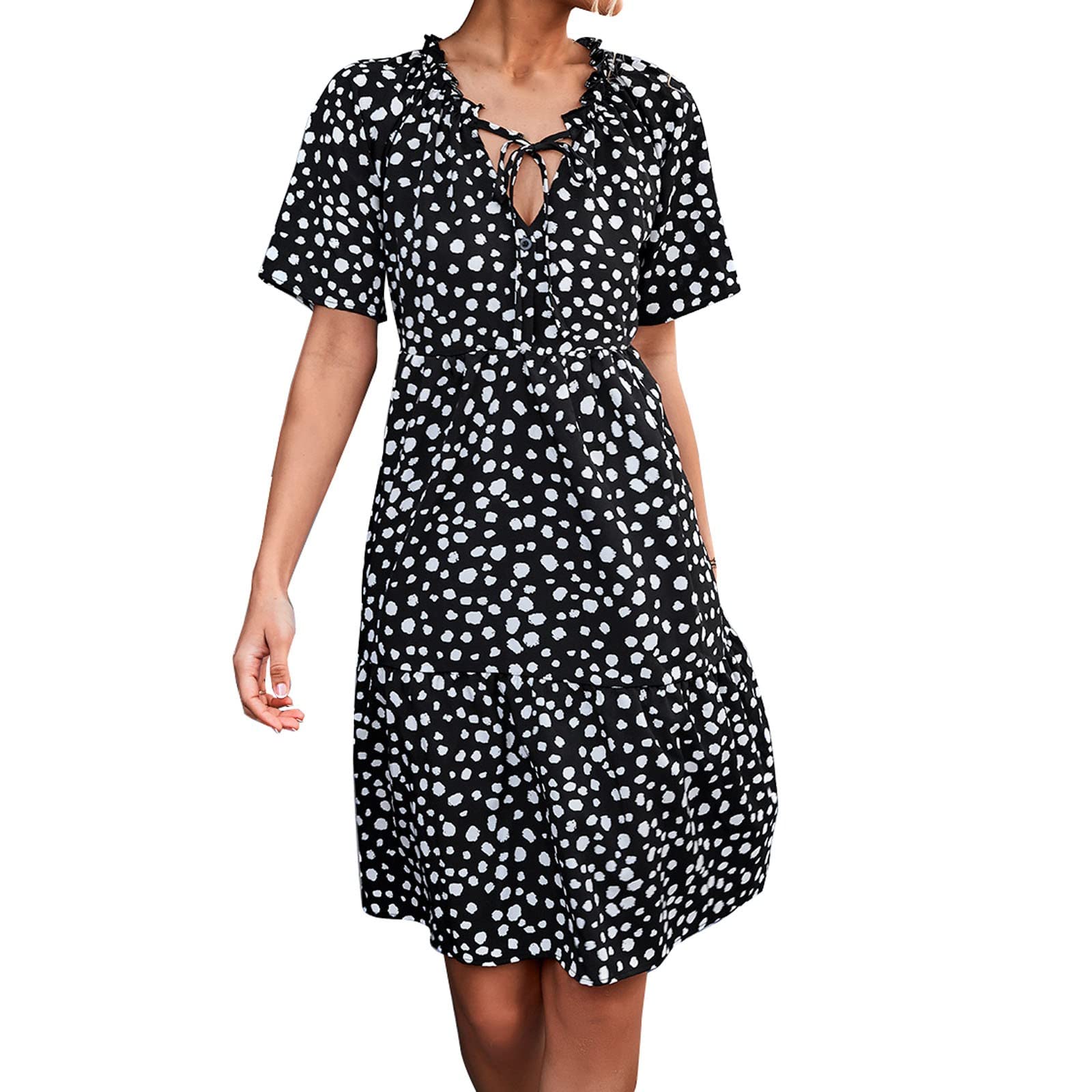 Women's Summer V-Neck Short Sleeve Wrap Maxi Dress with Waist Tie - Flowy Casual Long Dress for Beach, Vacation & Outdoor Parties
