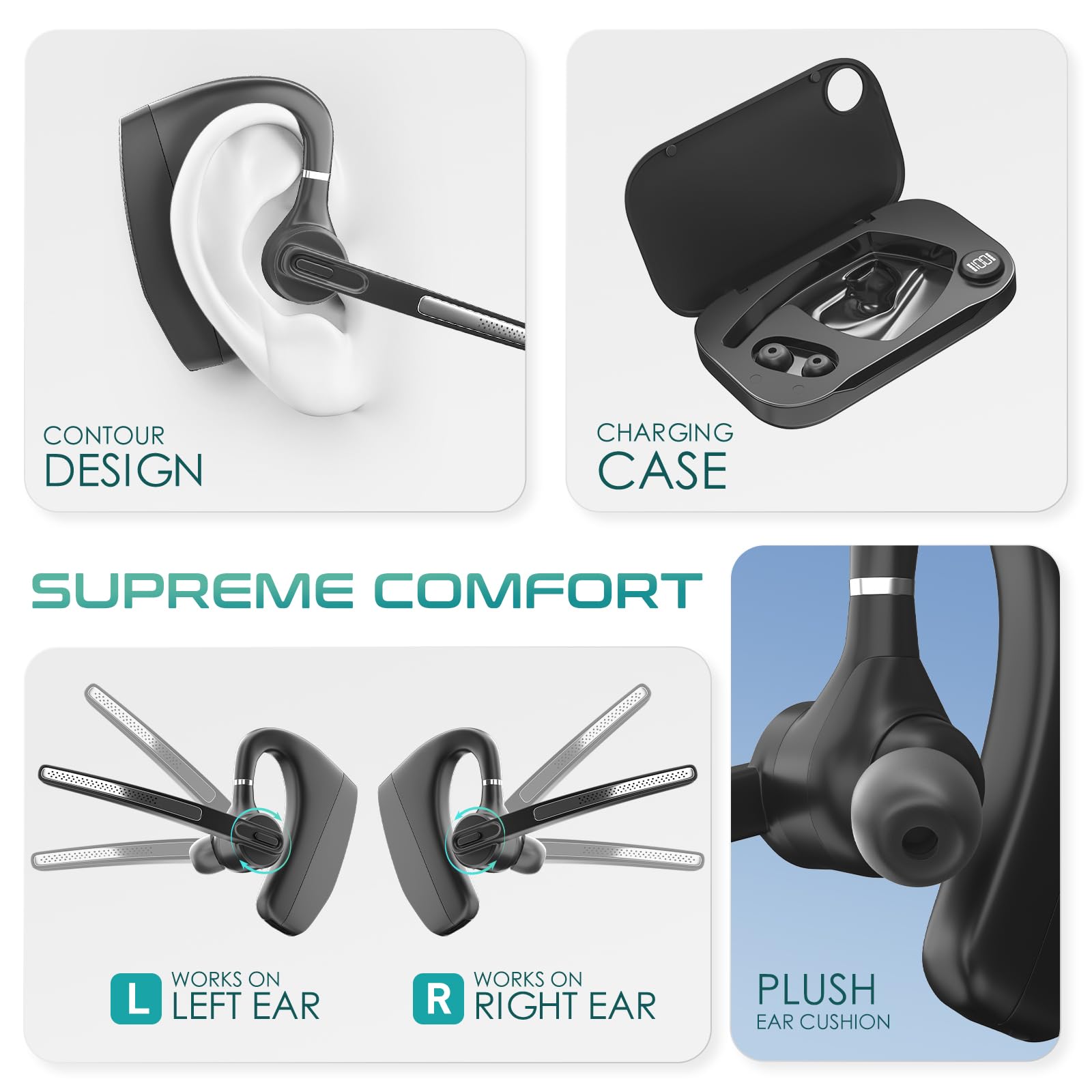 Wireless Bluetooth Headset with Microphone for Work - Trucker Headset V5.3 with USB Dongle, Noise Cancelling Mic & LED Power Display | Perfect for Business Calls, Computer, Laptop, and Cell Phone Use | Ideal for Office, Remote Work, Driving, and Online Meetings