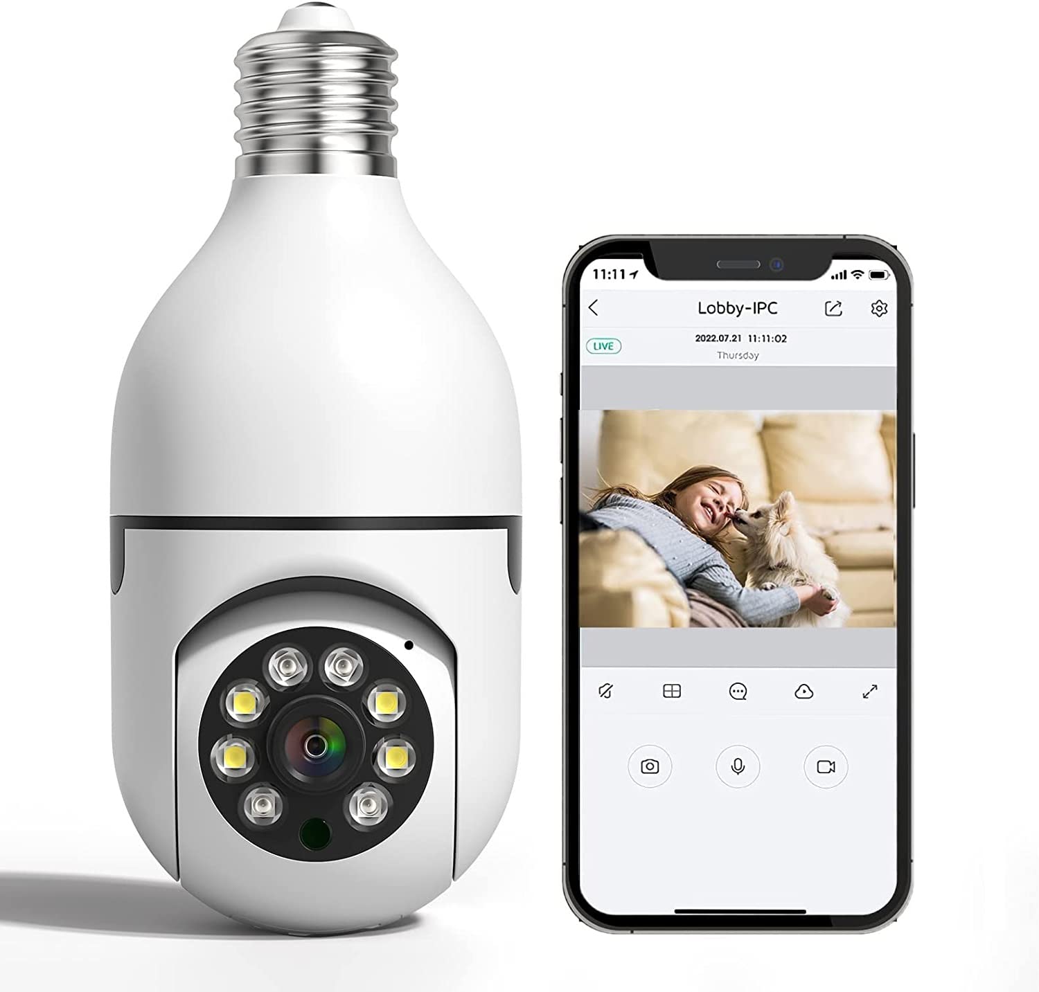 V380 Pro 1080p Wi-Fi PTZ Bulb Security Camera - 360° Wireless Indoor CCTV with Motion Sensor, Auto Tracking & LED Lights | 24/7 Smart Home Surveillance for Baby Monitor, Pet Camera & Night Vision Security