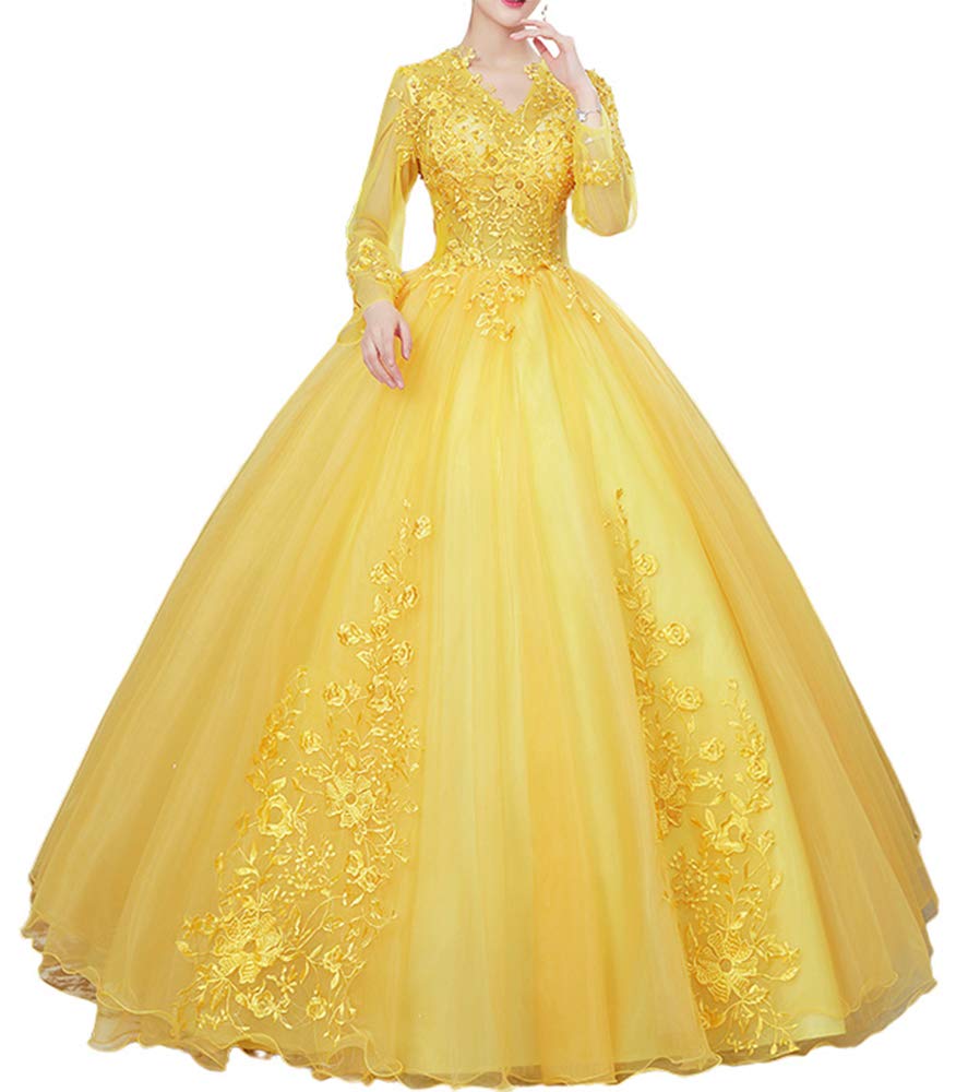 LBKKC Women's Quinceanera Dresses - Elegant Long Sleeve Ball Gown with Tulle & Lace, Floor-Length Prom Dress for Sweet 16, Plus Size Available - Perfect for Quinceañeras, Prom Nights, and Formal Events
