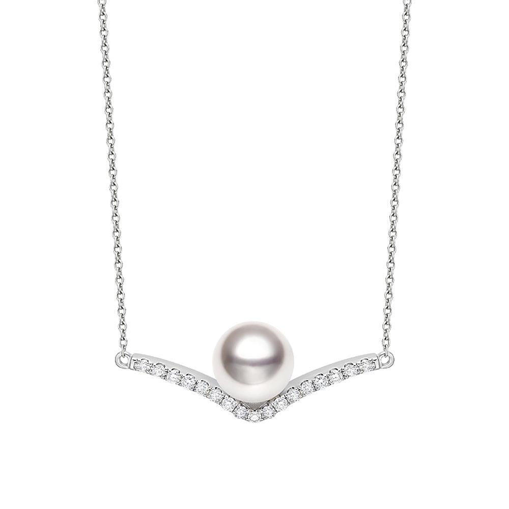 8mm Freshwater Cultured Pearl Chevron Necklace - Elegant Women's Jewelry Gift for Wedding, Party & Special Occasions