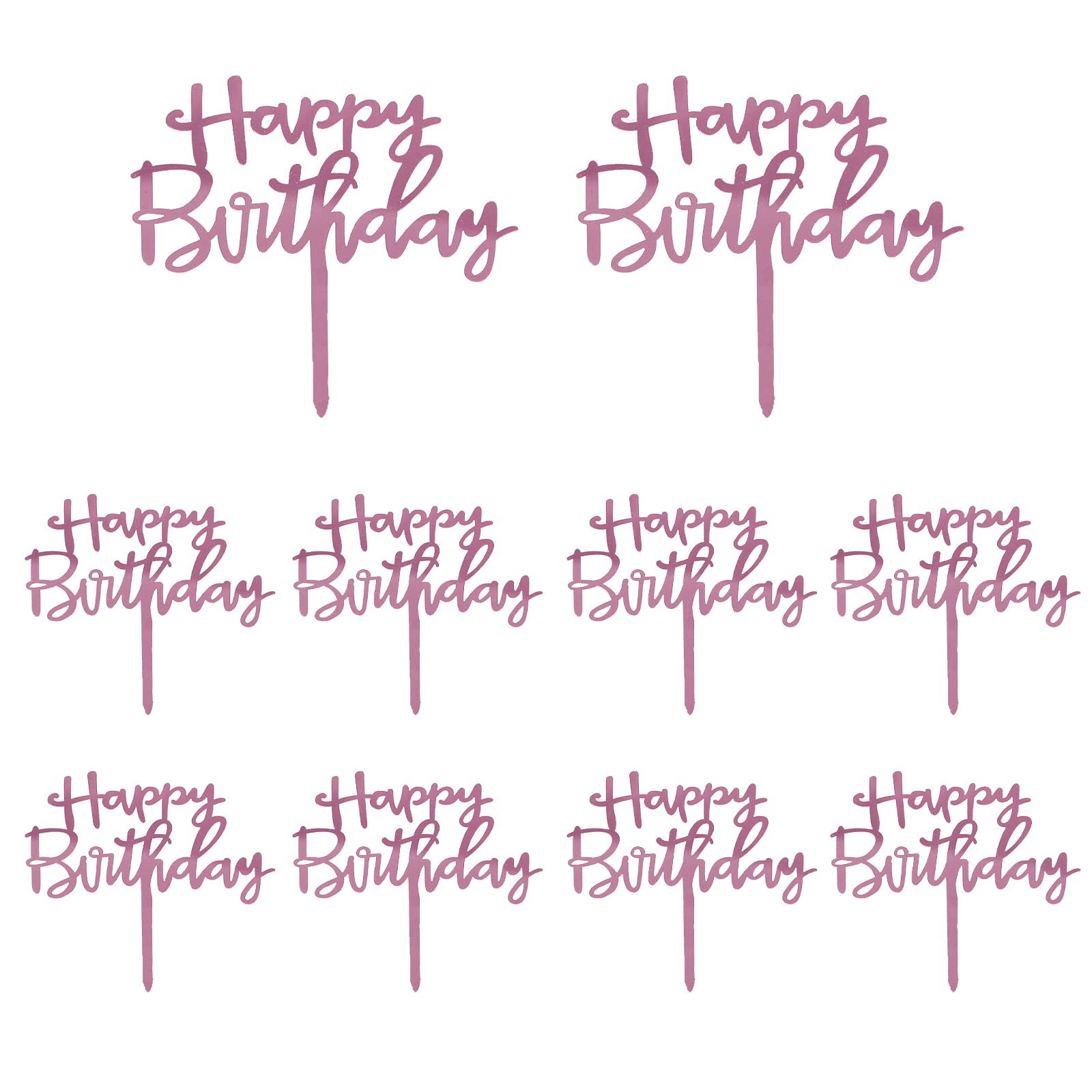 10Pcs Rose Gold Acrylic Happy Birthday Cake Toppers - Glitter Party Decorations for Birthday Cakes, Wedding, Anniversary & Special Events