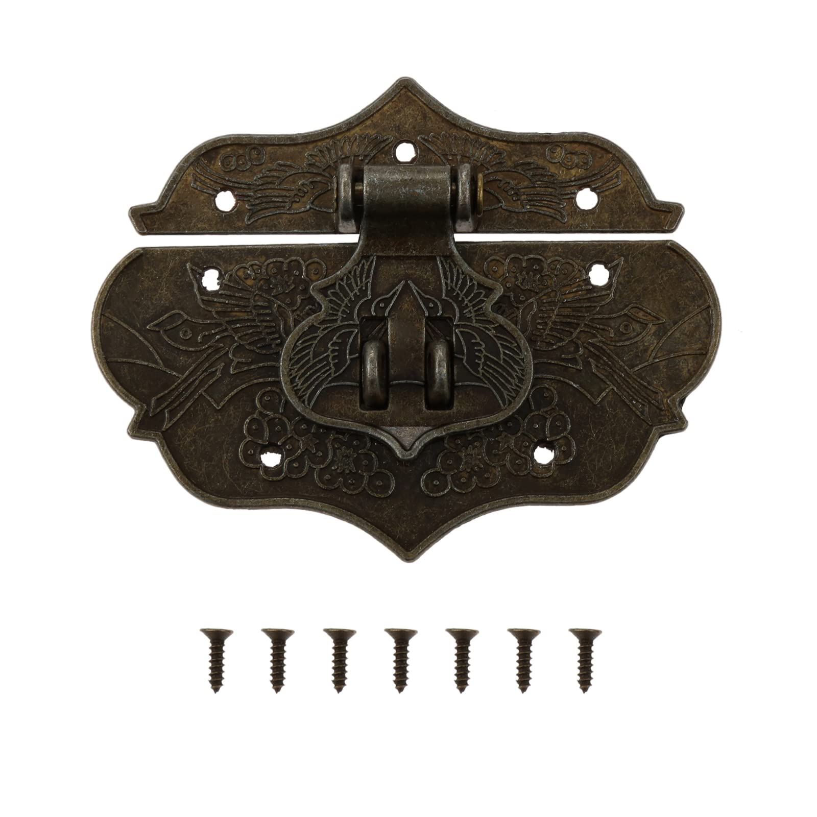 Antique Bronze Engraved Decorative Brass Box Latch Clasp - Vintage Hasp Lock with Mounting Screws for Jewelry Box, Wine Box, Toolbox, Suitcase (57x75mm/2.24
