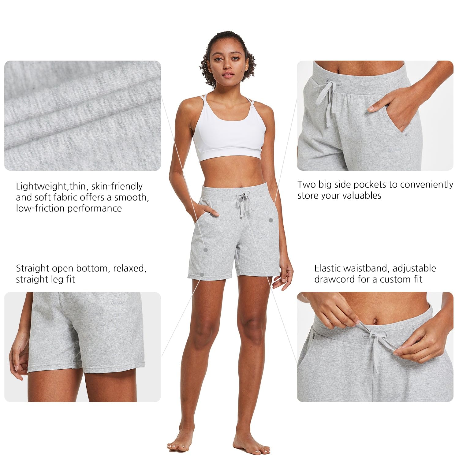 Baleaf Women's High Waist Cotton Lounge Shorts with Pockets - Soft Sweat Athletic Shorts for Yoga, Running, Gym & Summer Casual Wear