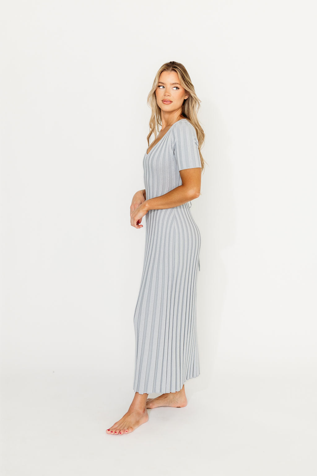 Oakley Ribbed Maxi Dress in Light Blue - Bump Friendly Maternity Dress for Pregnancy & Nursing | Perfect for Casual Outings, Beach Vacations & Special Occasions