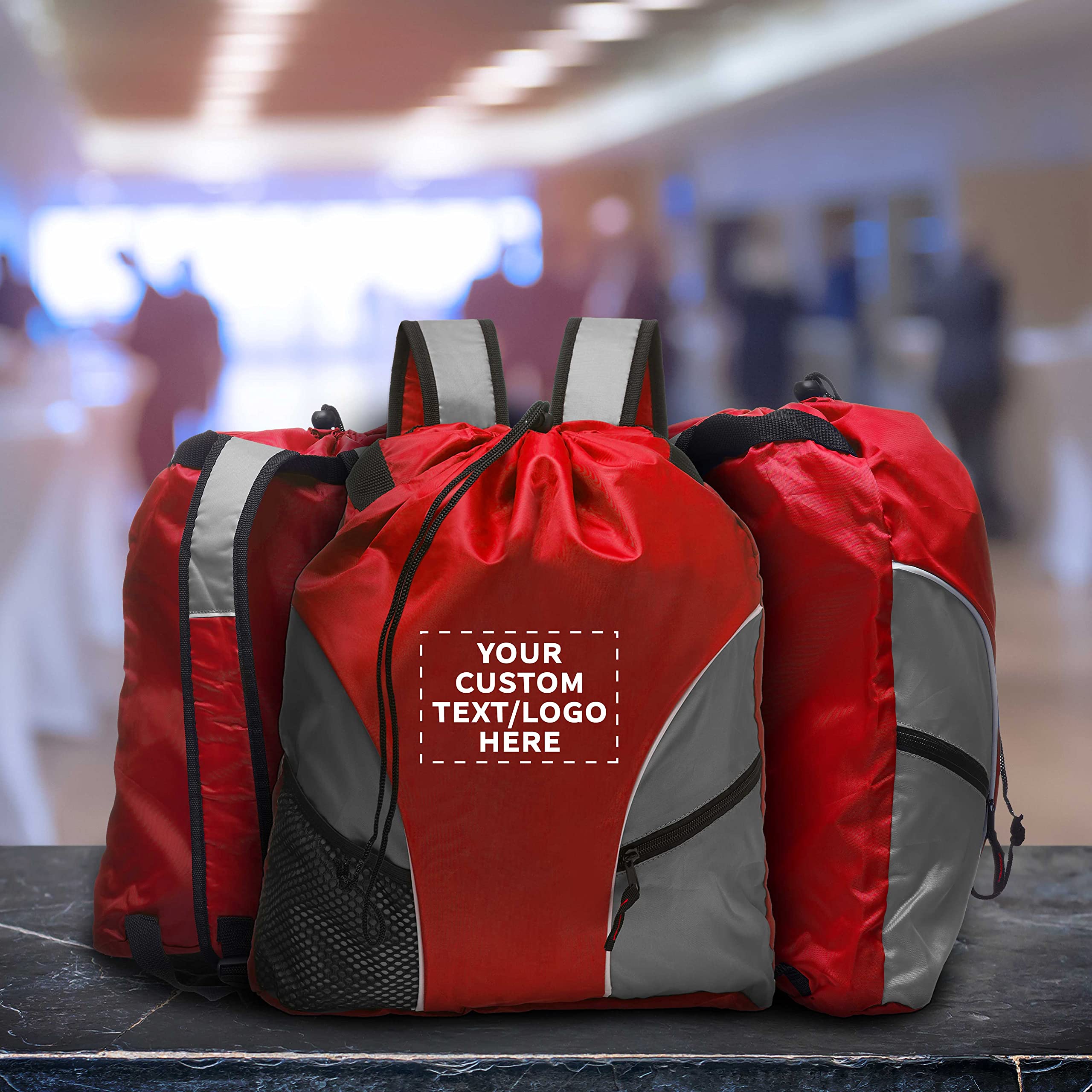 Custom Sporter Drawstring Backpacks - Set of 24 Personalized Bulk Pack | Lightweight Cinch Bag, Gym Sack & Travel Backpack | Unisex Compact Backpack in Red - Perfect for Sports, Travel & School Activities