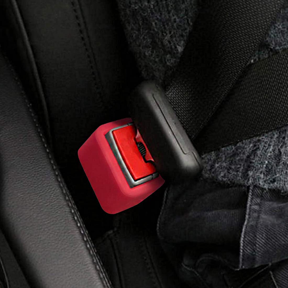 2-Pack BPA-Free Car Seat Belt Buckle Holder - Durable Silicone Seatbelt Buckle Guard for Easy Access | Keep Seat Belt Receiver Upright | Perfect for Kids, Elderly & Disabled Passengers (Red)
