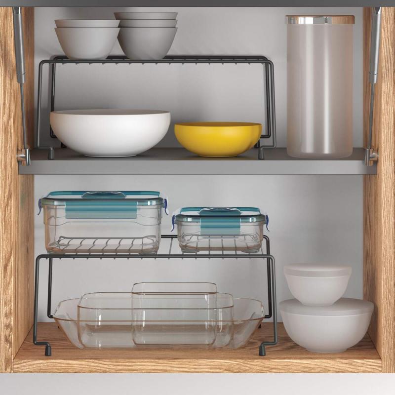 2-Pack Stackable Shelves - Lava & Matt Black - Perfect for Kitchen, Bathroom, or Garage Organization