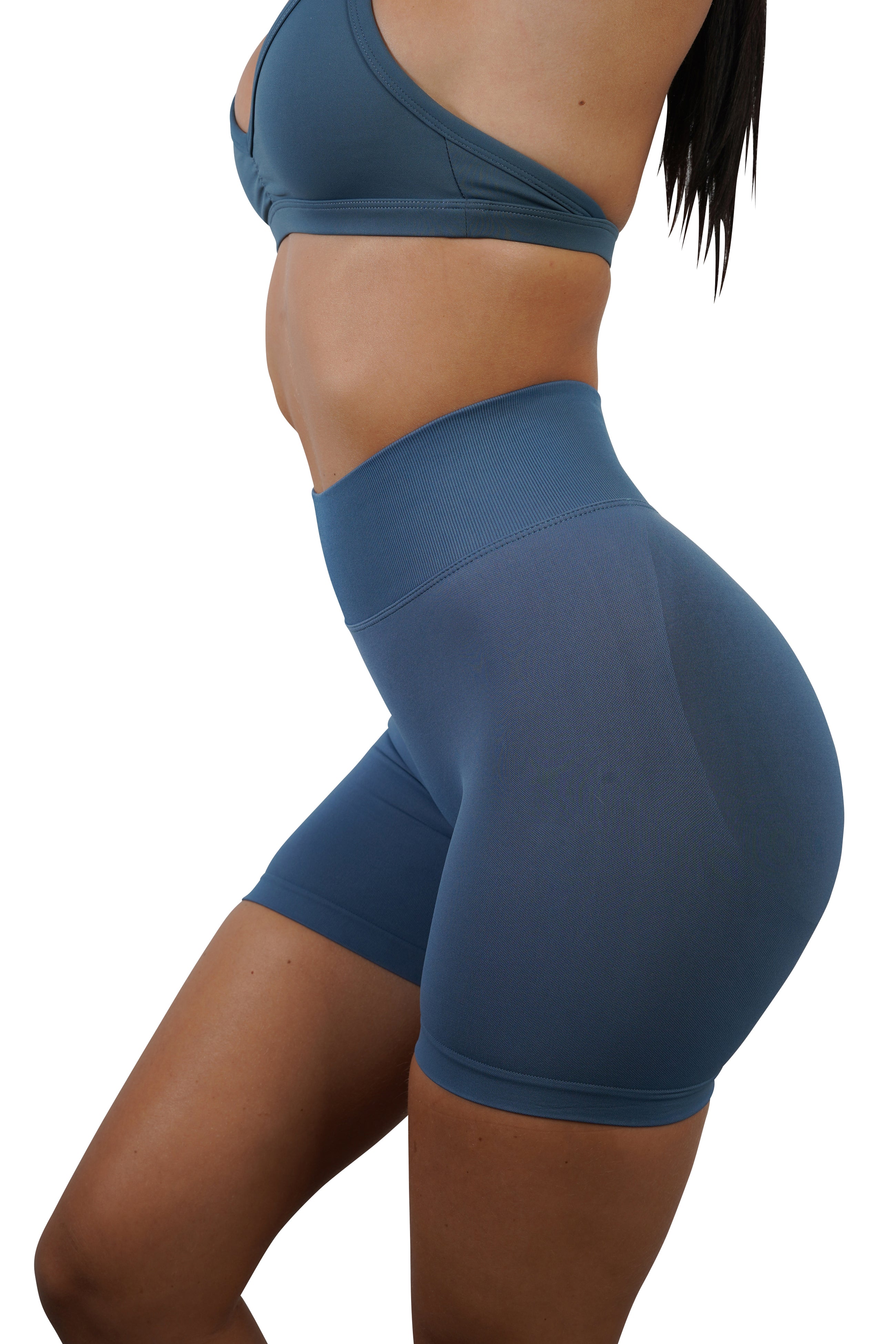 Core Scrunch Shorts for Women - High Waisted Dark Blue Teal Workout & Yoga Shorts - Perfect for Gym, Running, and Lounge Wear
