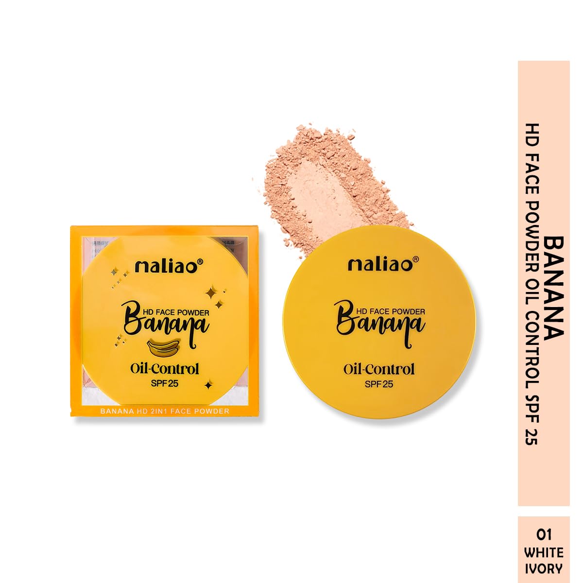 Maliao Banana HD 2-in-1 Oil Control Face Powder Compact - White Ivory | Matte Finish & Shine Control for Oily Skin | Perfect for Daily Makeup & Touch-Ups