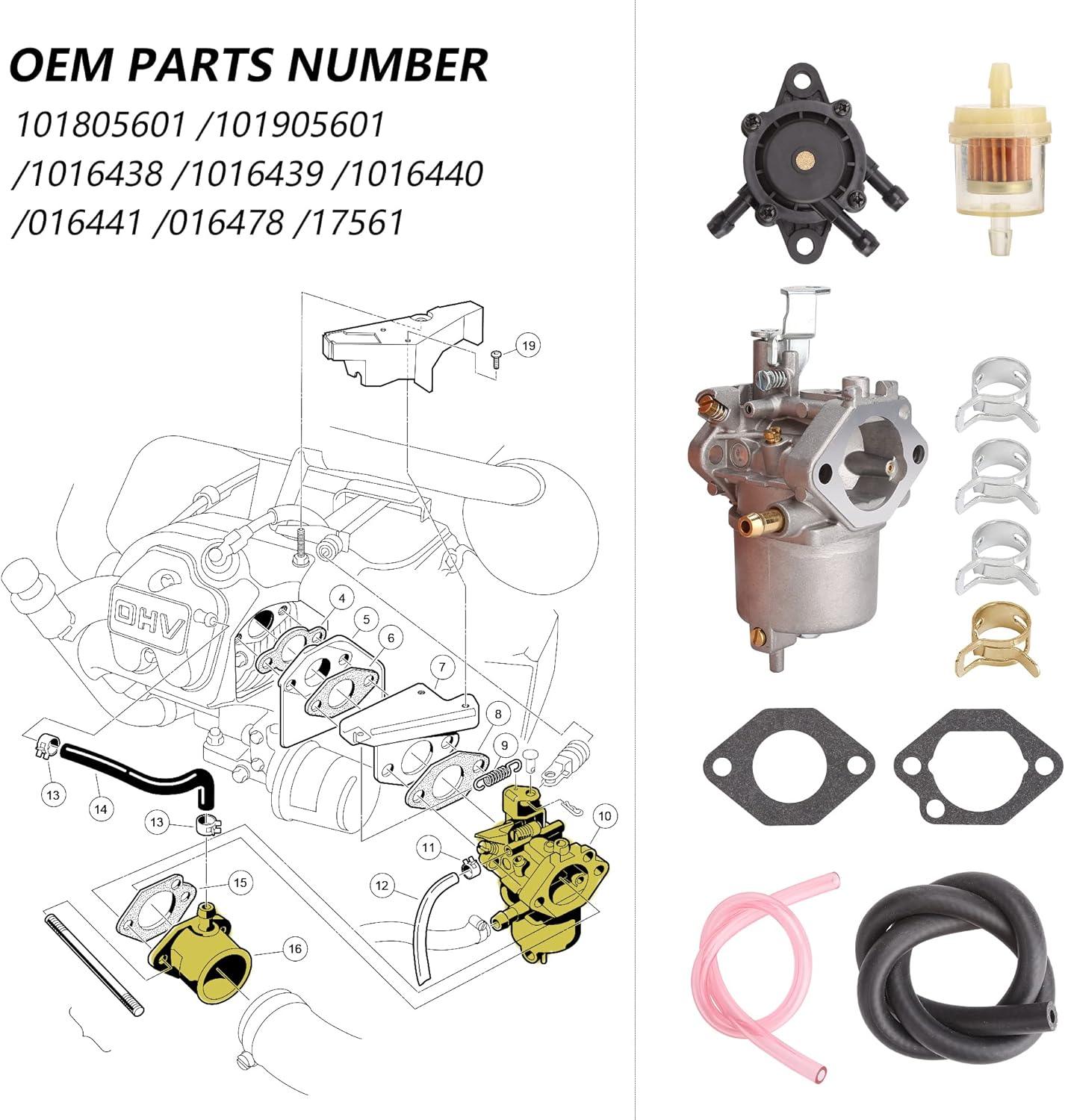 Golf Cart Carburetor Fuel Pump Kit for 1998-2018 Club Car DS & Precedent 10L0L - Replacement Part for Gas Golf Cart Maintenance & Repair