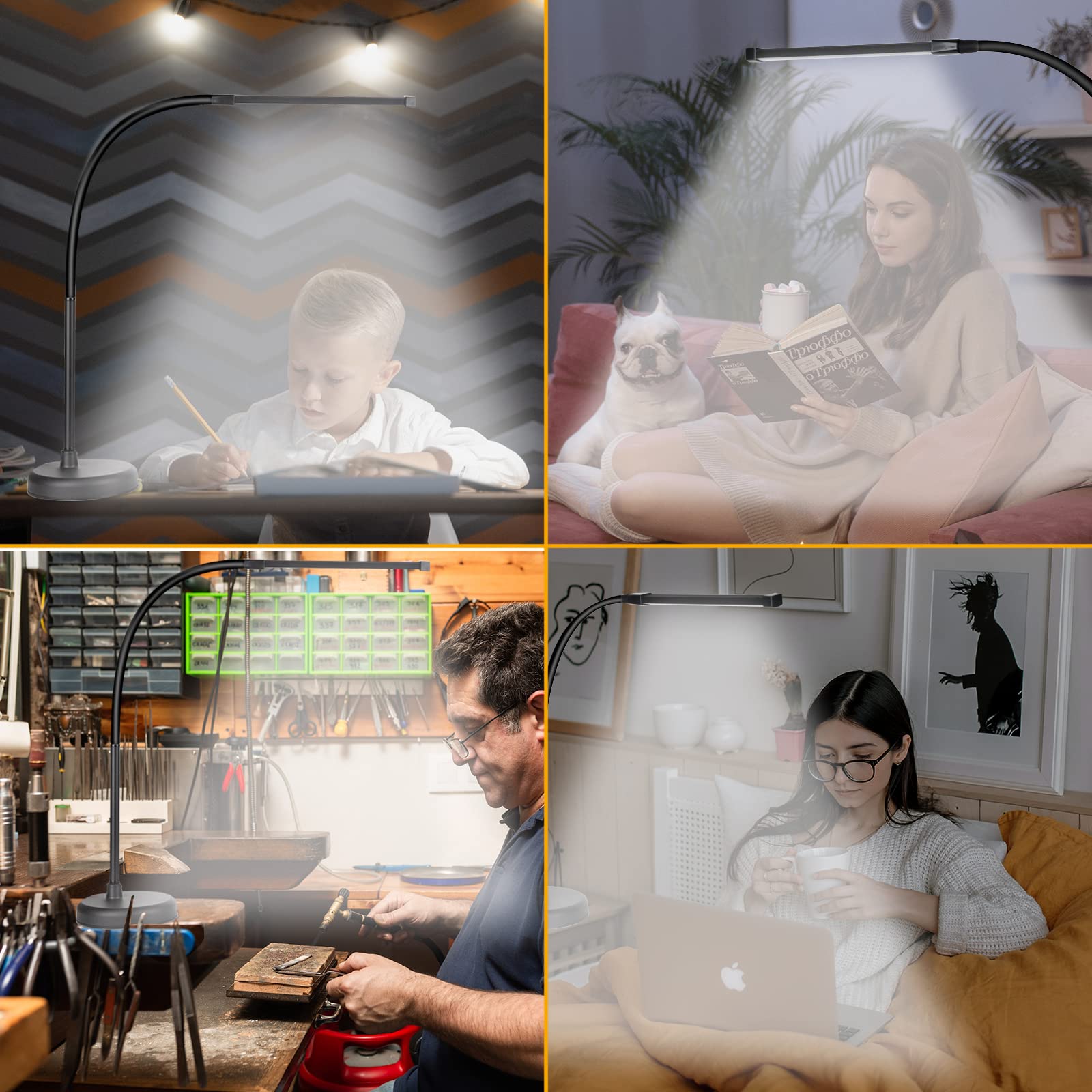Adjustable LED Desk Lamp with Flexible Gooseneck - 3 Color Modes & Dimmable Light - USB Powered Architect Task Light for Home Office, Study, Reading & Piano Practice - Perfect Workspace Lighting Solution