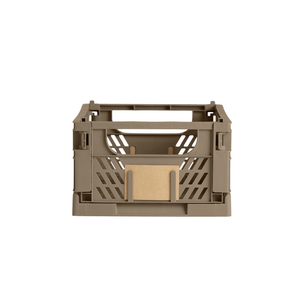 DESIGNSTUFF Slant Collapsible Storage Crate - Medium 13x10 Inches, Taupe Foldable Organizer for Home, Office, Nursery & Laundry Room Organization