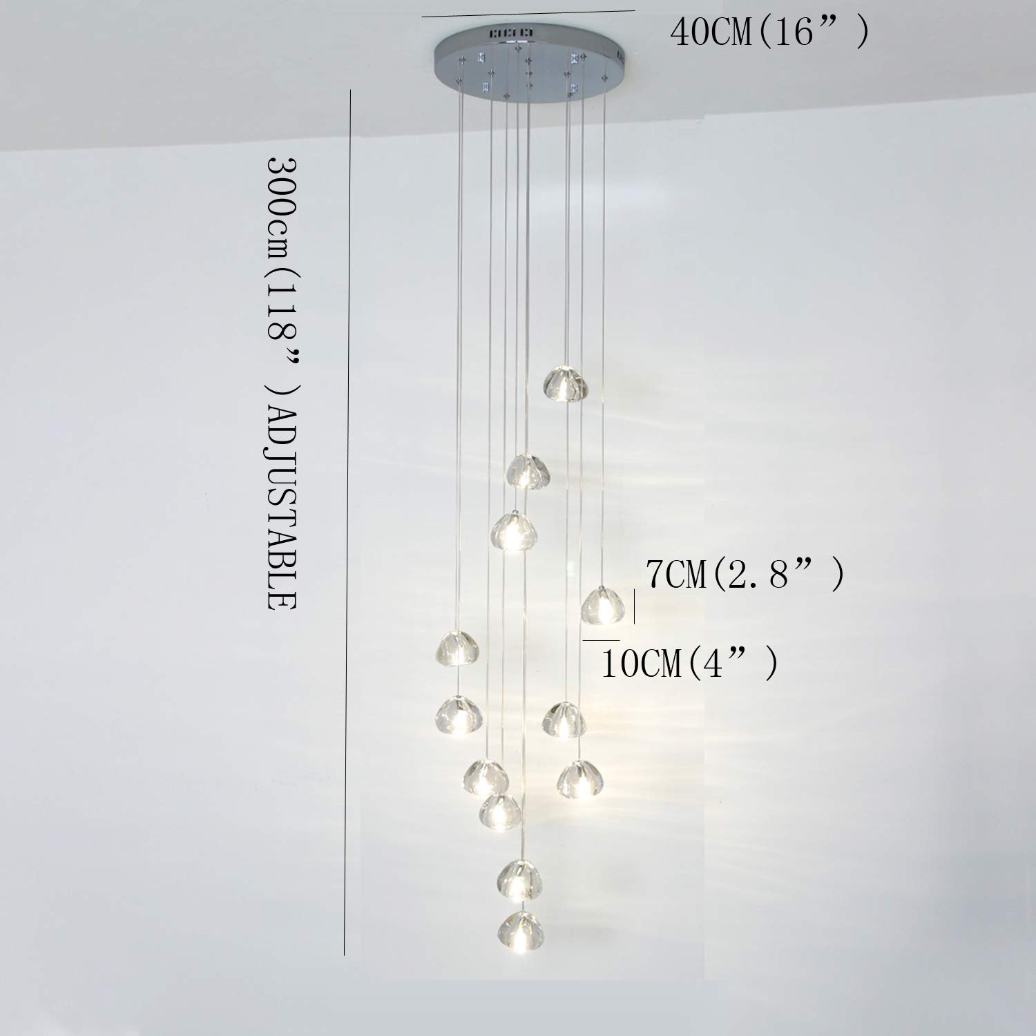 12-Light Modern Chandelier with Crystal Raindrop Design - 15.7
