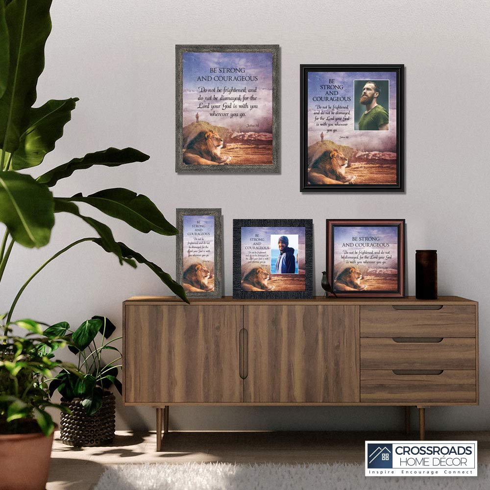 Be Strong and Courageous Lion Picture Frame - Inspirational Christian Wall Art with Joshua 1:9 Bible Verse - Perfect for Home, Office & Church Decor - 2108BW