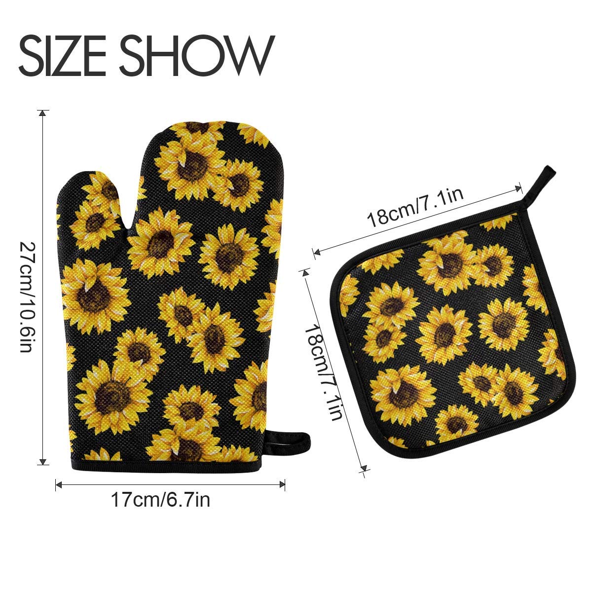 ASLSIY Sunflower Oven Mitts & Pot Holders Set - Heat Resistant Kitchen Gloves for Baking, BBQ, Grilling - Summer Floral Design for Cooking, Baking & Outdoor Picnics