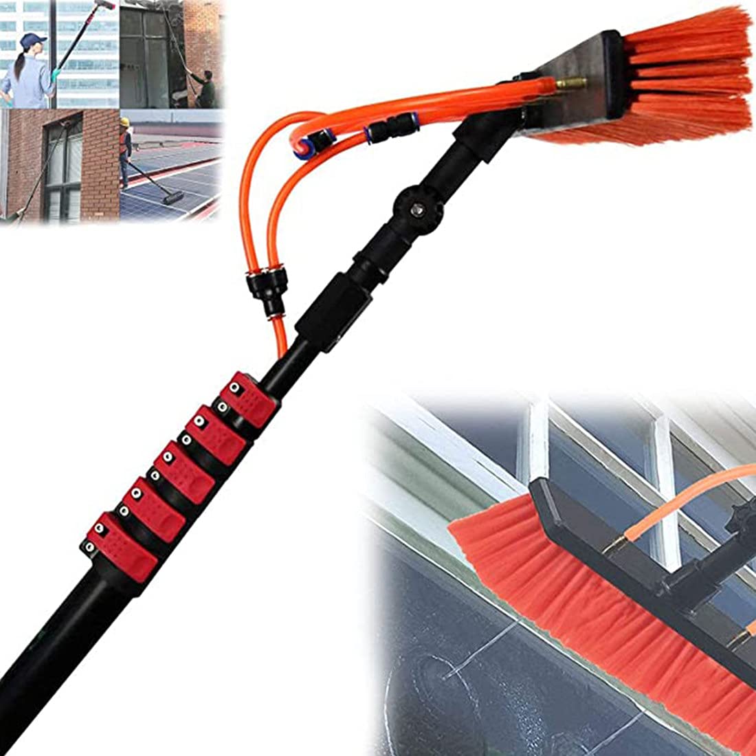 XYEJL Telescopic Window Cleaner Brush - 36FT Extendable Water Fed Cleaning Spray Brush for Windows, Solar Panels, Roofs & Conservatories - Ideal for High Reach & Hard-to-Clean Areas