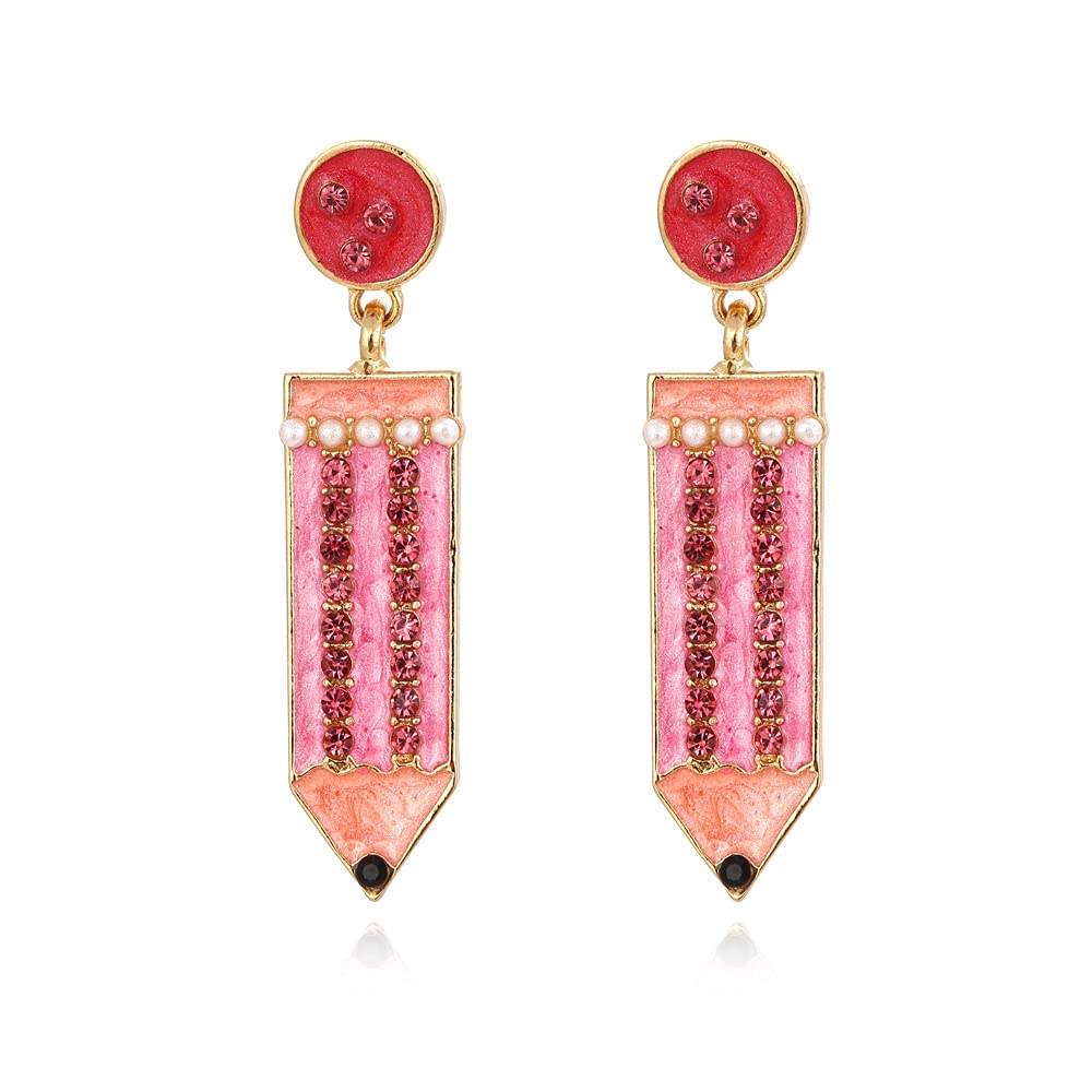 Hypoallergenic Crystal Drop Dangle Earrings for Women - Funny Pencil Stud Earrings Jewelry for Teen Girls, Teachers & Students | Back to School Gift, Office Wear & Casual Fashion Accessories