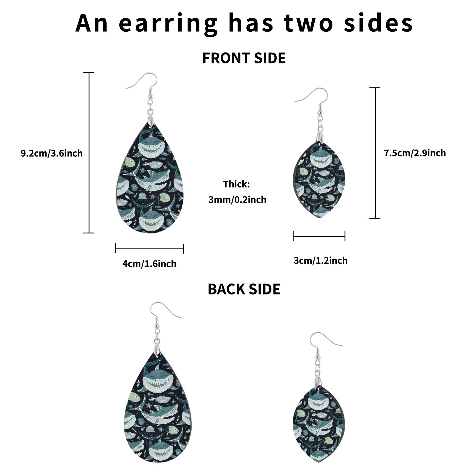 Ethnic Sharks Open Mouth With Teeth Dark Copper Plated Silver Earrings - Lightweight MDF Wood Drop Earrings for Women, Perfect for Beach Parties and Boho Fashion