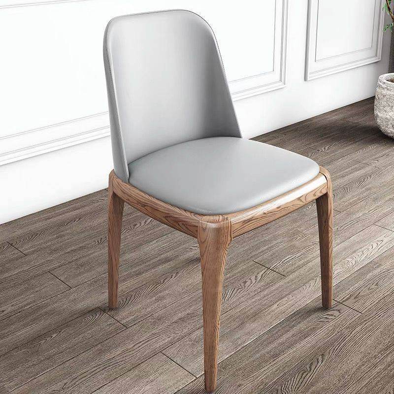 Grey Faux Leather Dining Chair with Ash Wood Legs - Modern Kitchen & Dining Room Furniture for Home & Office Use