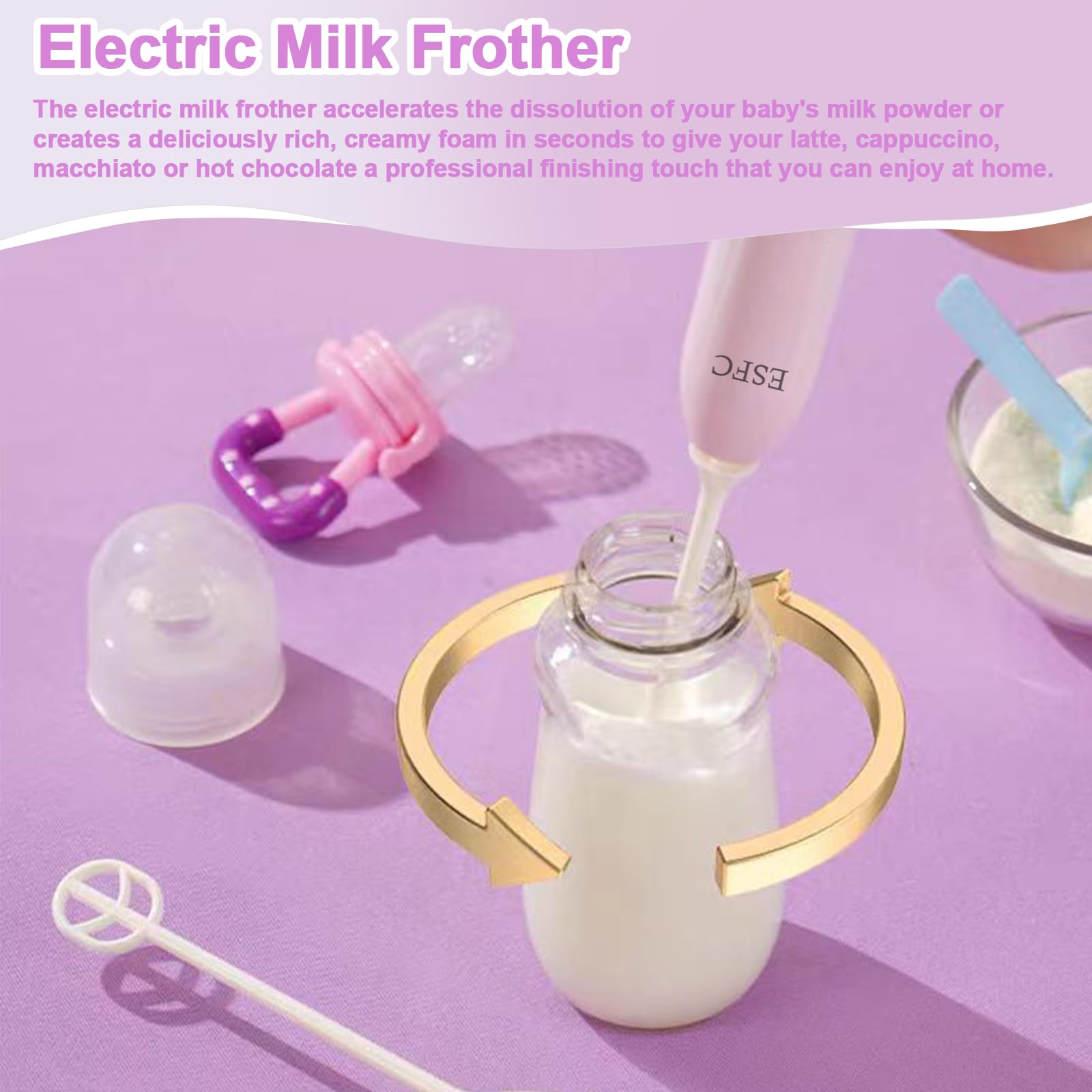 Portable Electric Baby Bottle Brush Set with Nipple & Straw Brush, Milk Frother & Drying Base - IPX7 Waterproof, Rechargeable Travel Cleaning Kit (Purple) - Perfect for Travel, Home & On-the-Go Baby Bottle Cleaning