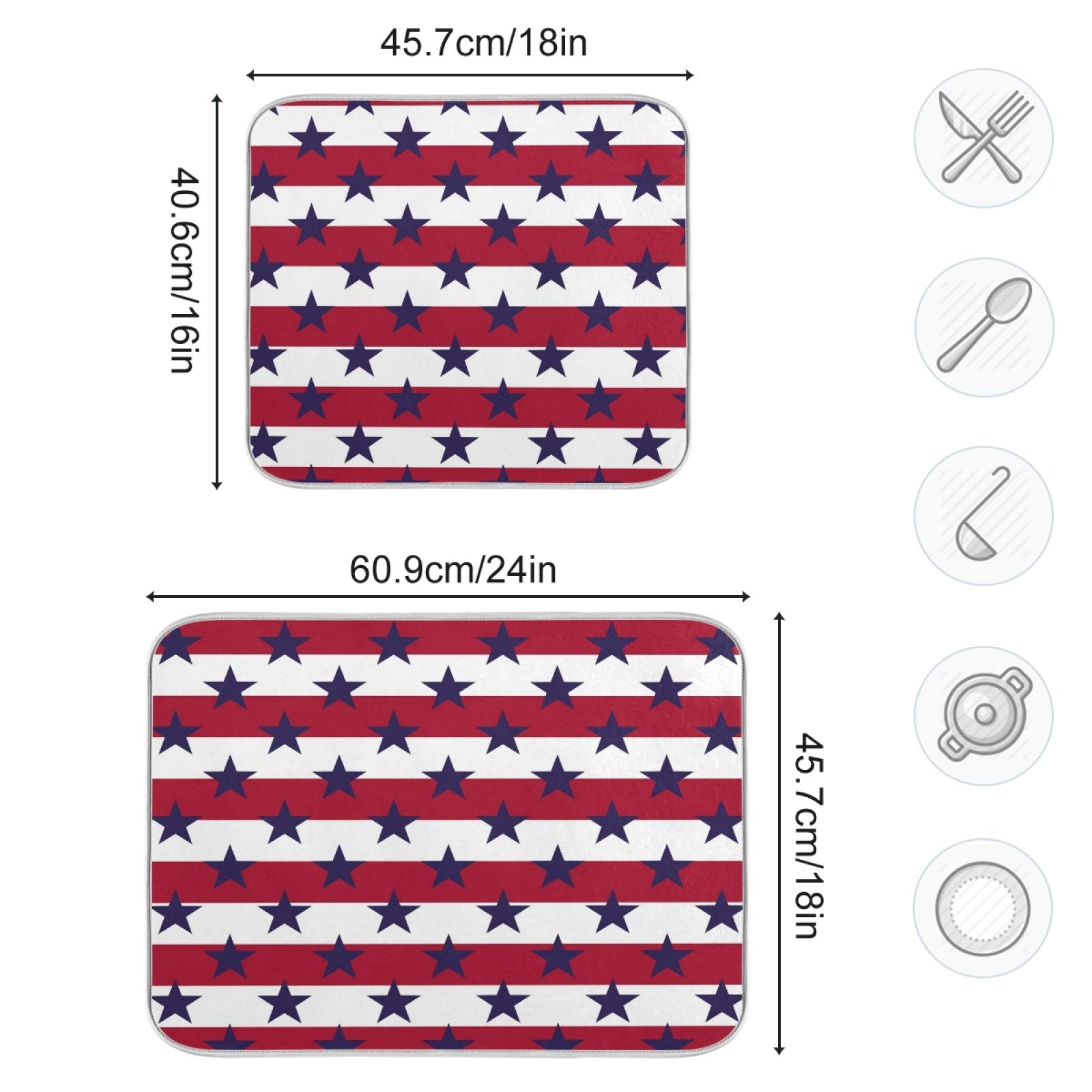 USA Navy July 4th Dish Drying Mat 18x24 Inch - Absorbent Kitchen Counter Protector for Independence Day Decor
