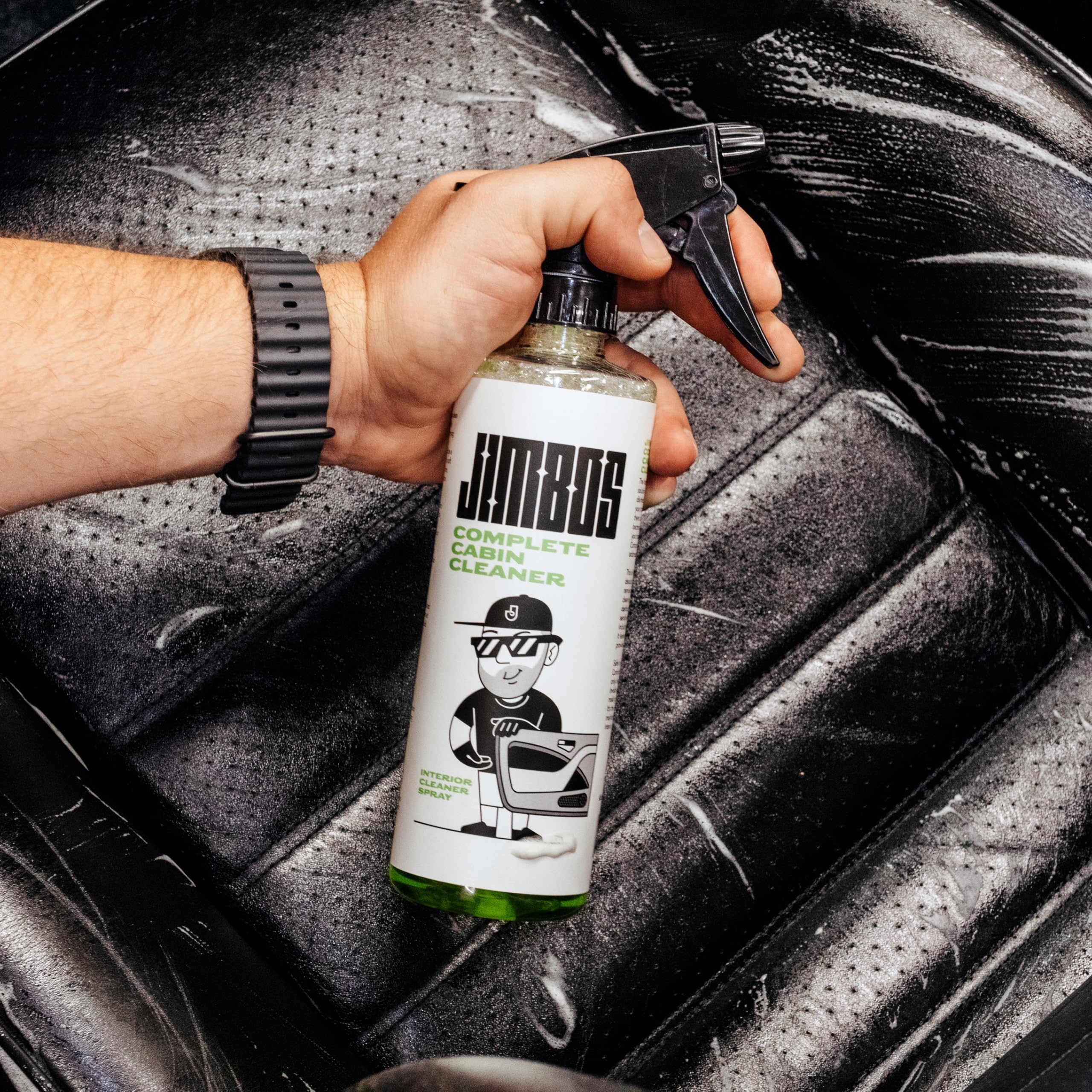 Premium Car Interior Cleaner for Seats, Carpets & Upholstery - All-Purpose Auto Detailing Spray for Leather, Vinyl, Dashboard & Fabric | Jimbos Complete Cabin Cleaner (16oz) | Perfect for Deep Cleaning & Maintaining Vehicle Interiors