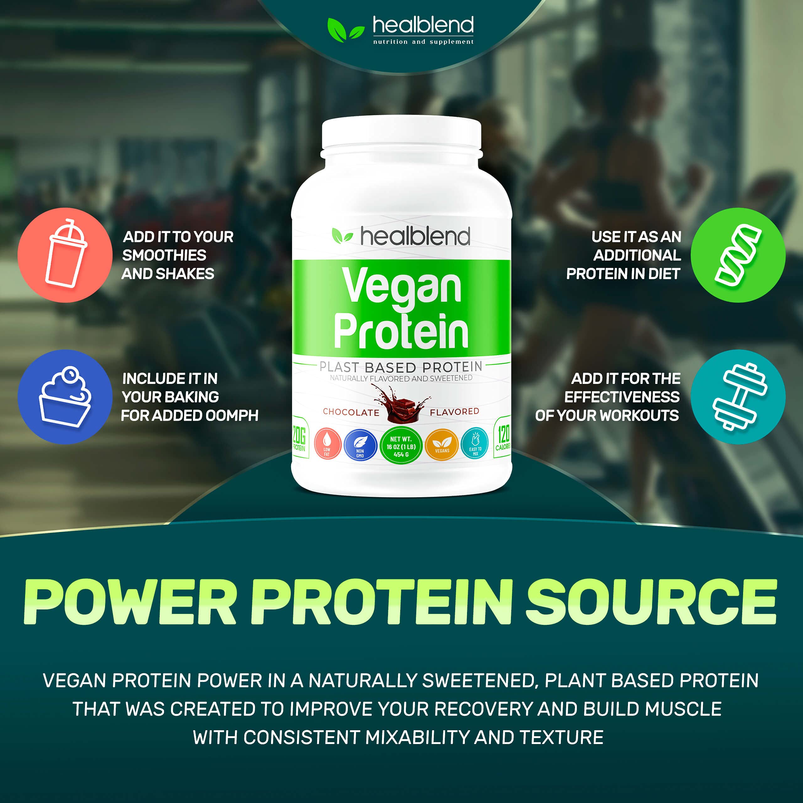 Vegan Plant-Based Protein Powder - Gluten Free, Non-GMO, Dairy Free Pea Protein Supplement for Men & Women | Post-Workout Recovery & Meal Replacement