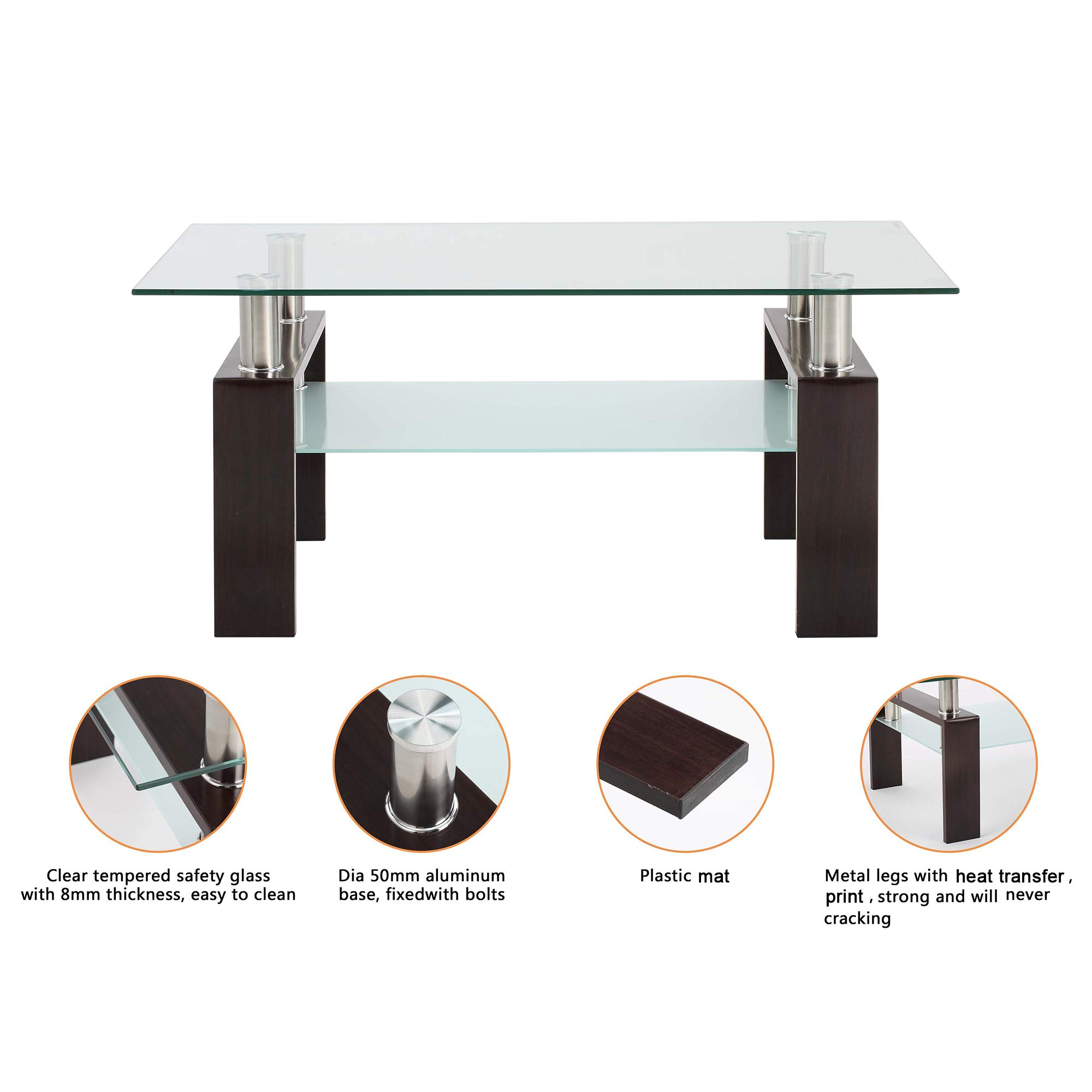 Modern Rectangle Glass Coffee Table with Sturdy Metal Tube Legs - Stylish End Table for Living Room, Perfect for Home Decor & Small Spaces