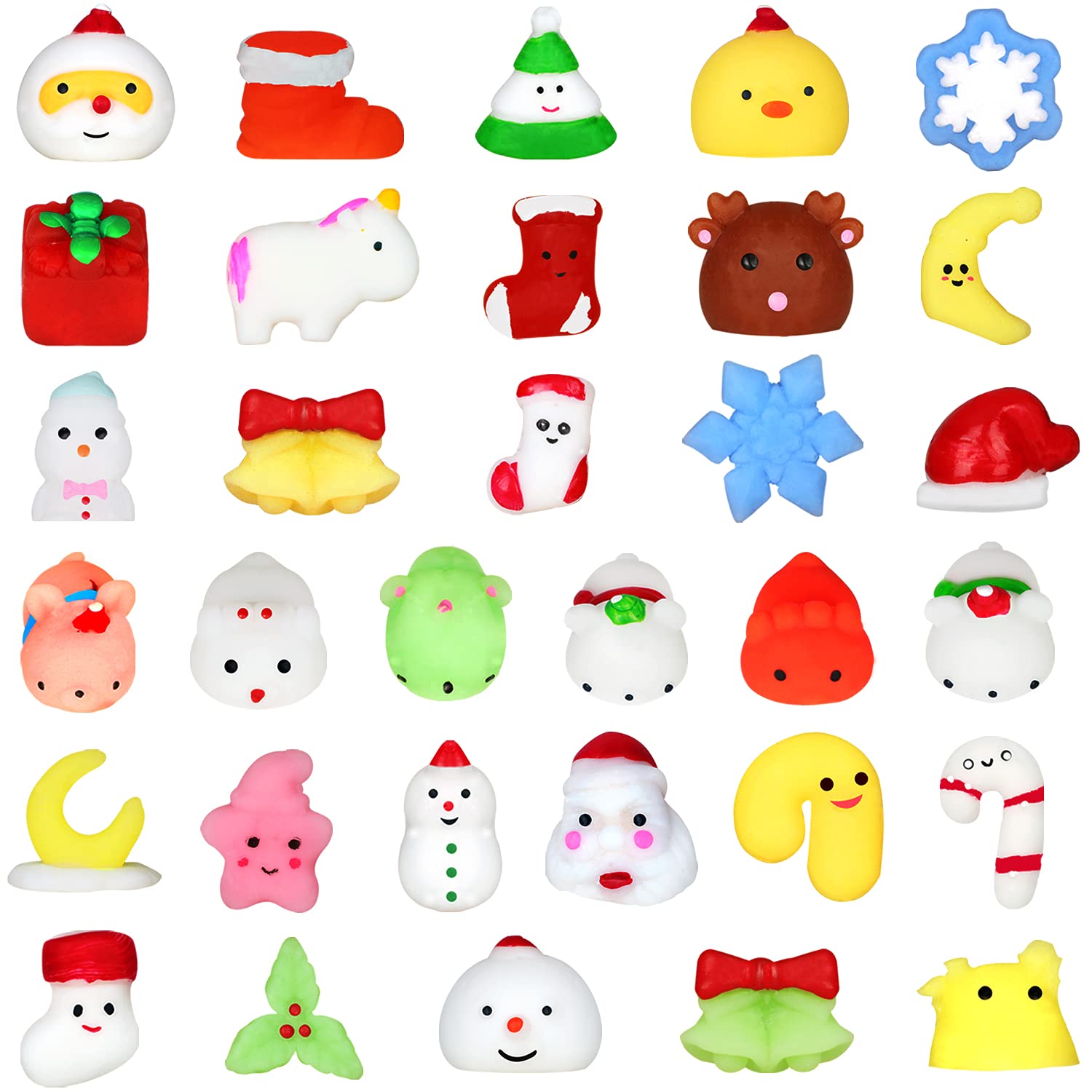 33 Pcs Christmas Squishy Toys Set - Mini Cute Squeeze Stress Relief Toys for Kids, Party Favors, Stocking Stuffers, Classroom Prizes & Birthday Gifts | Perfect for Christmas Celebrations, School Events, and Holiday Gift Exchanges