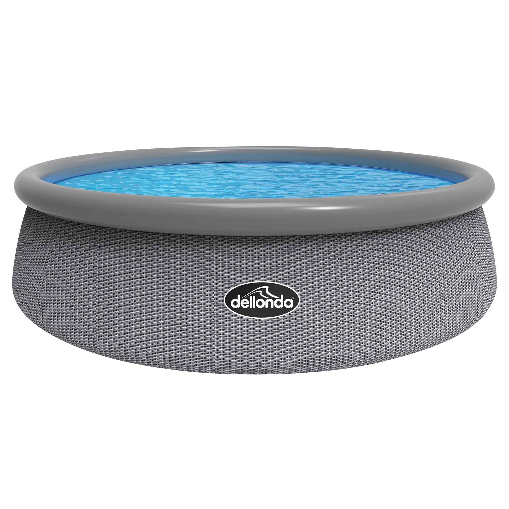 15ft Inflatable Swimming Pool with Filter Pump - Round Grey Rattan Design DL18 - Perfect for Backyard, Garden, and Outdoor Family Fun